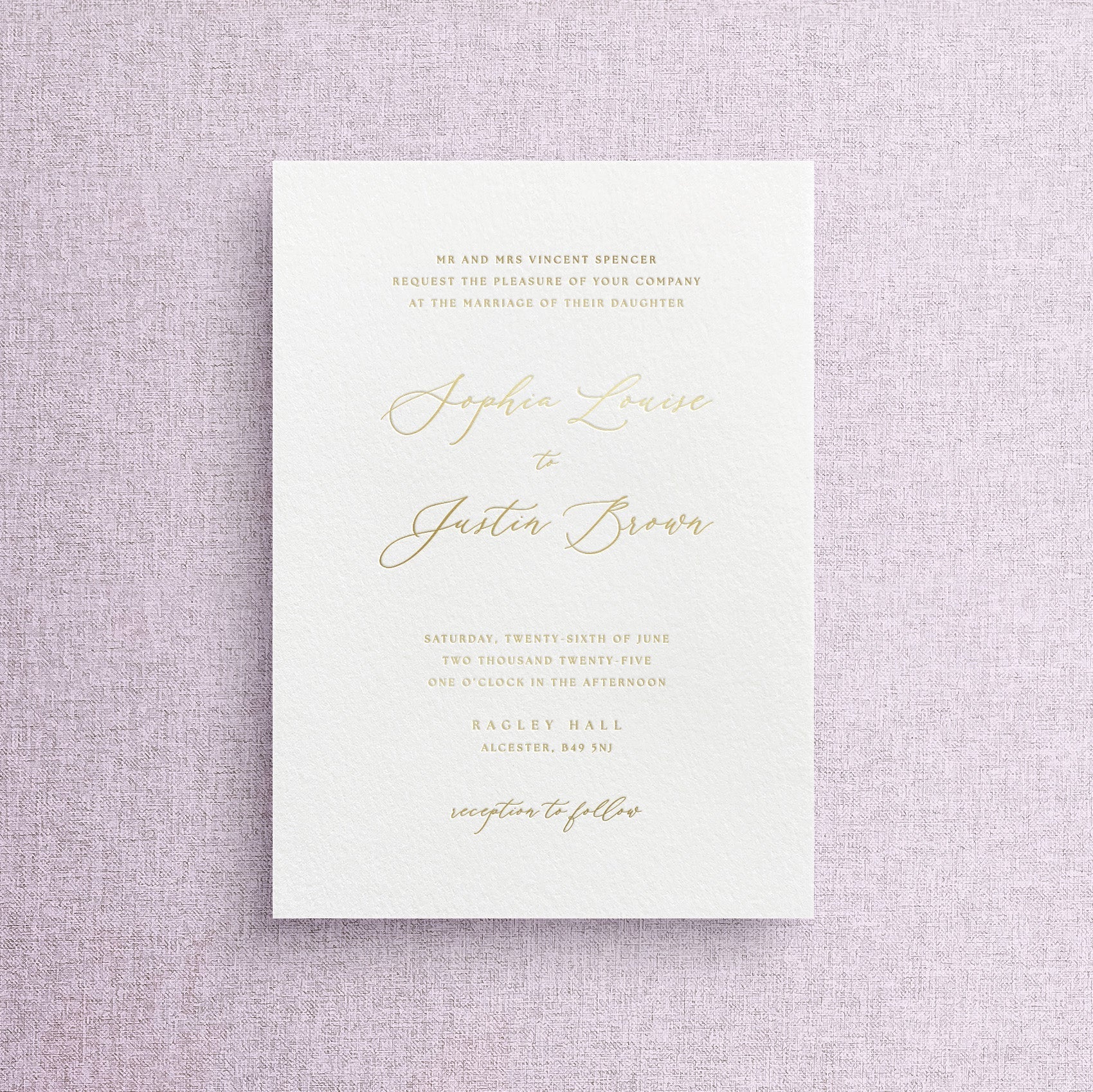 gold foil wedding invitation