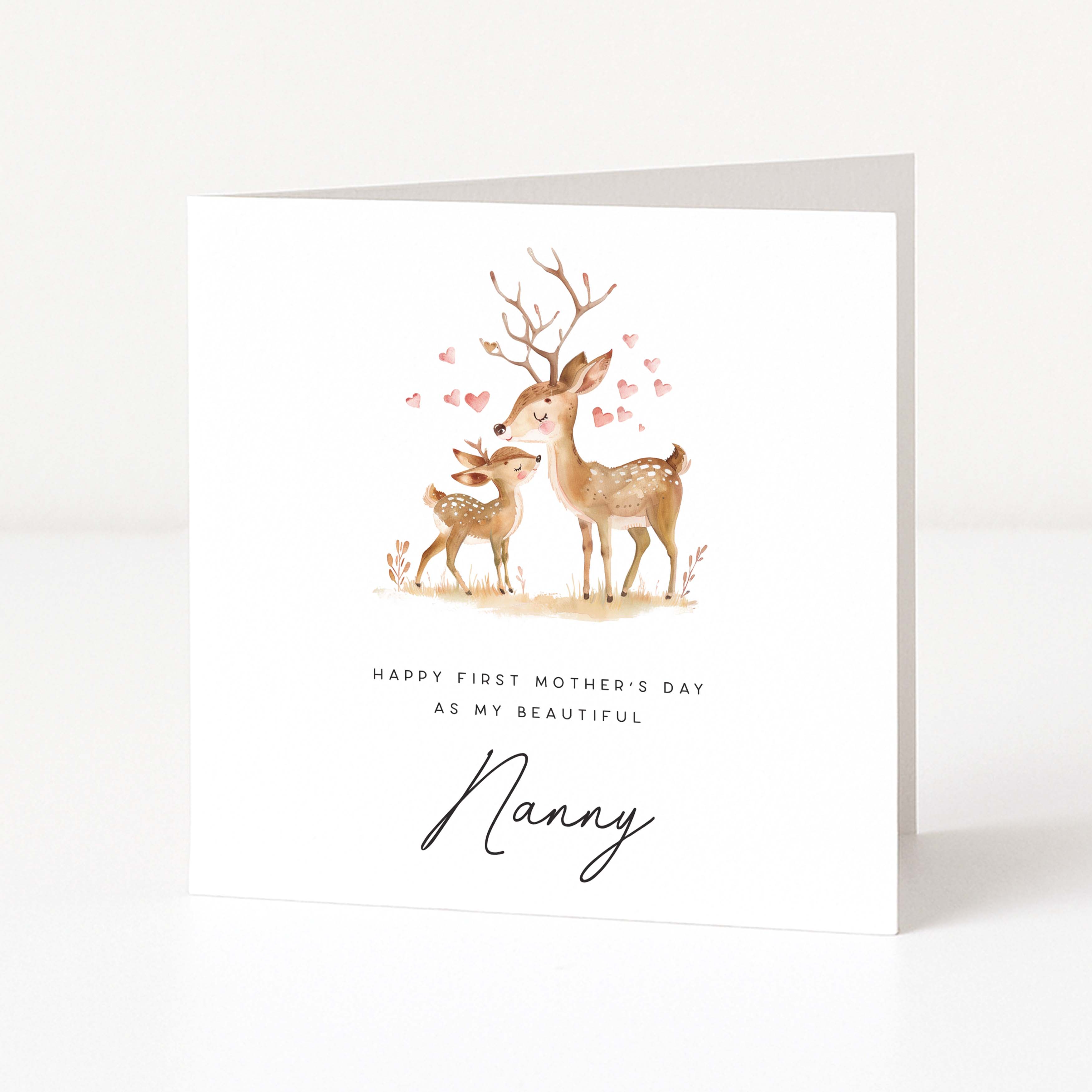 Greeting card with deer illustration and text on a white background