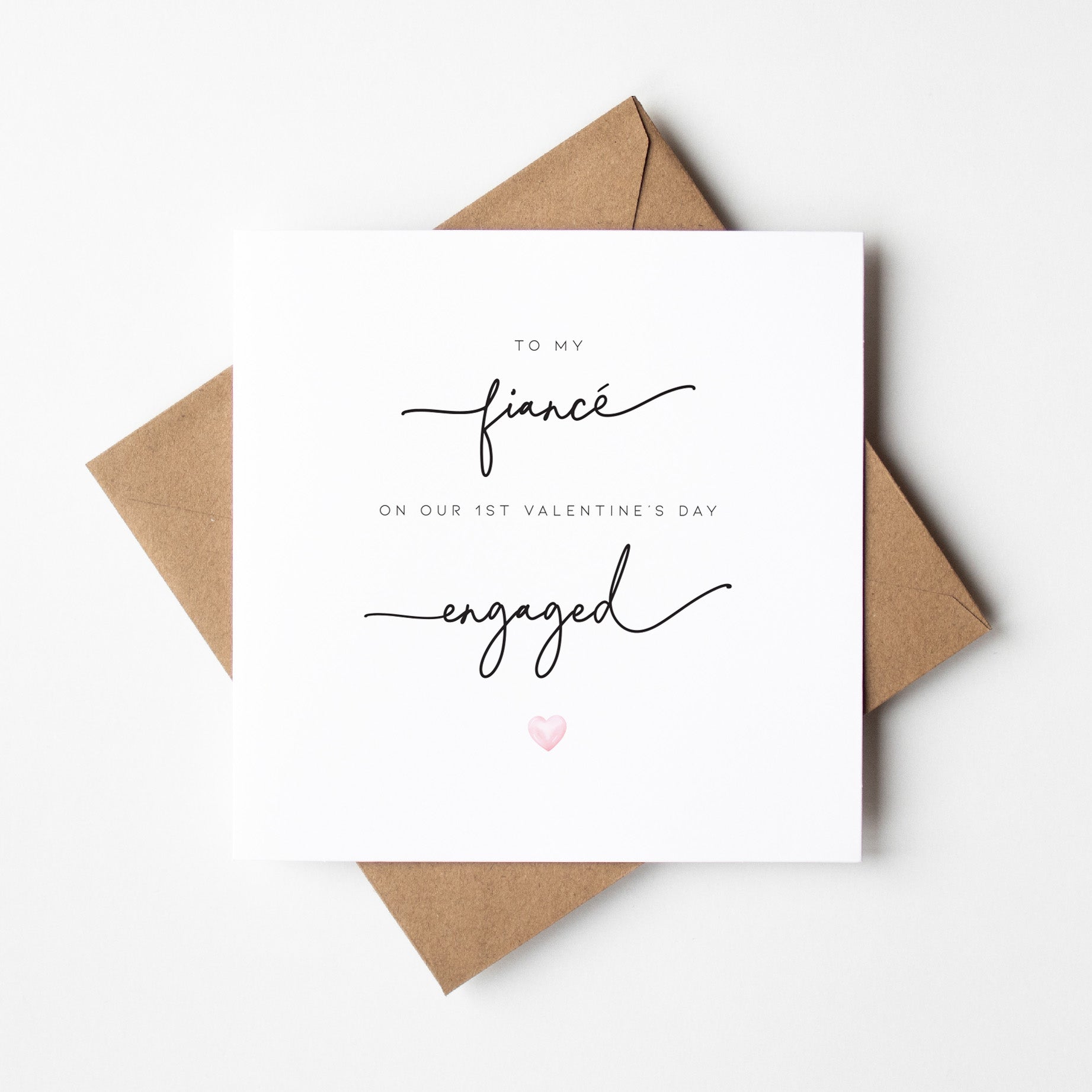 Greeting card for a fiancé on 1st Valentine's Day with a brown envelope.