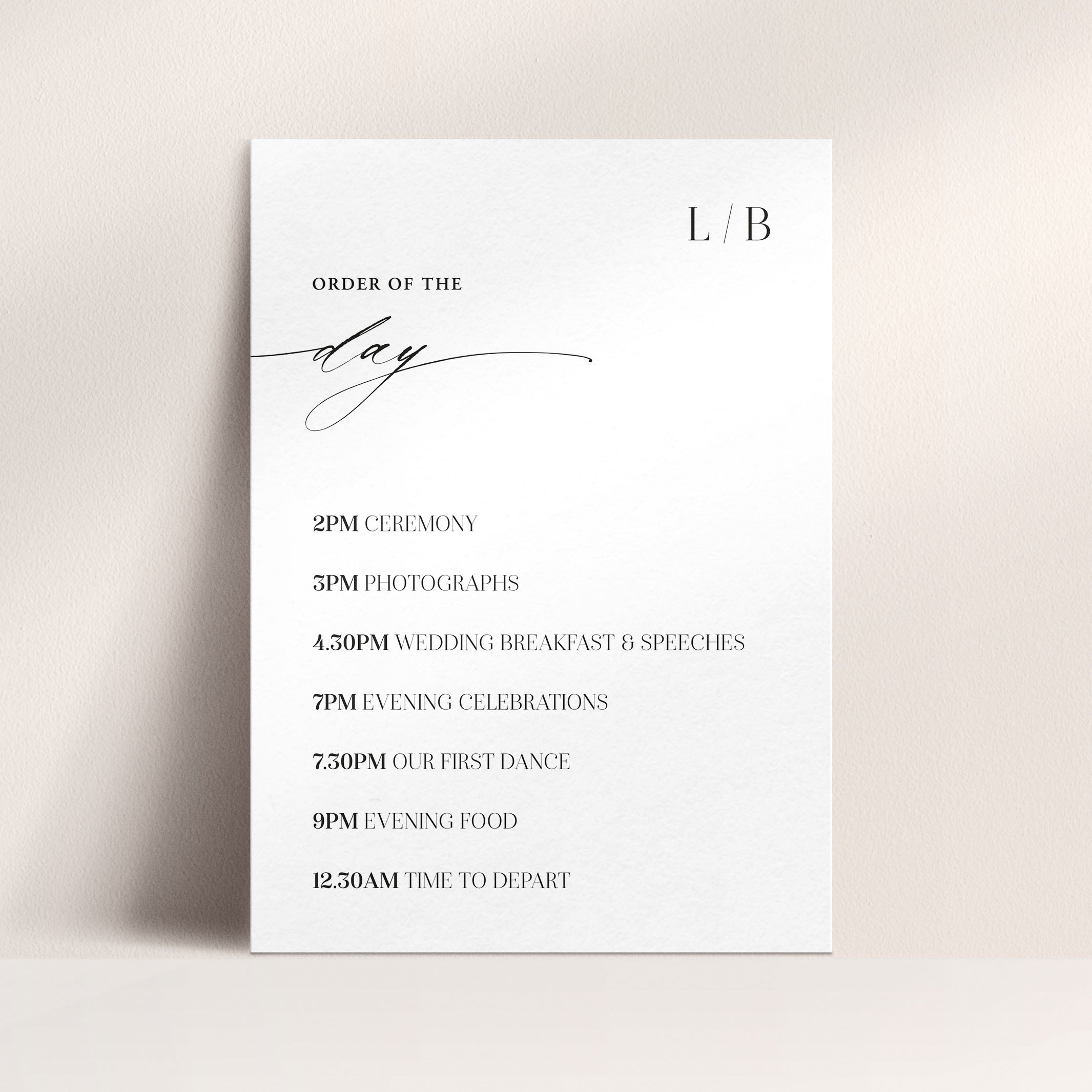 Monogram Wedding Order of the Day Sign in White - Belgravia Collection, Elle Bee Design