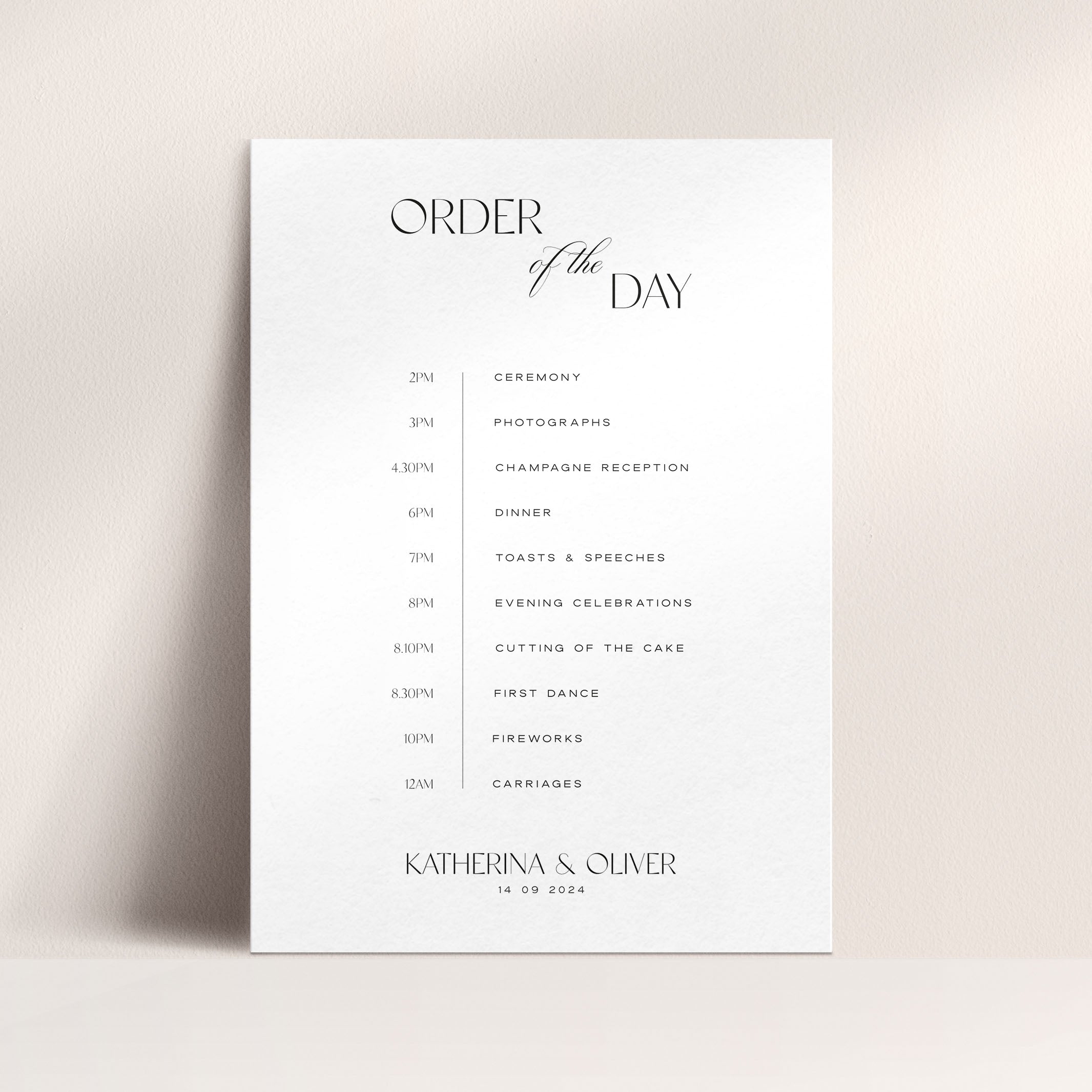 Modern Order of the Day Wedding Sign in White - Belmont Collection, Elle Bee Design