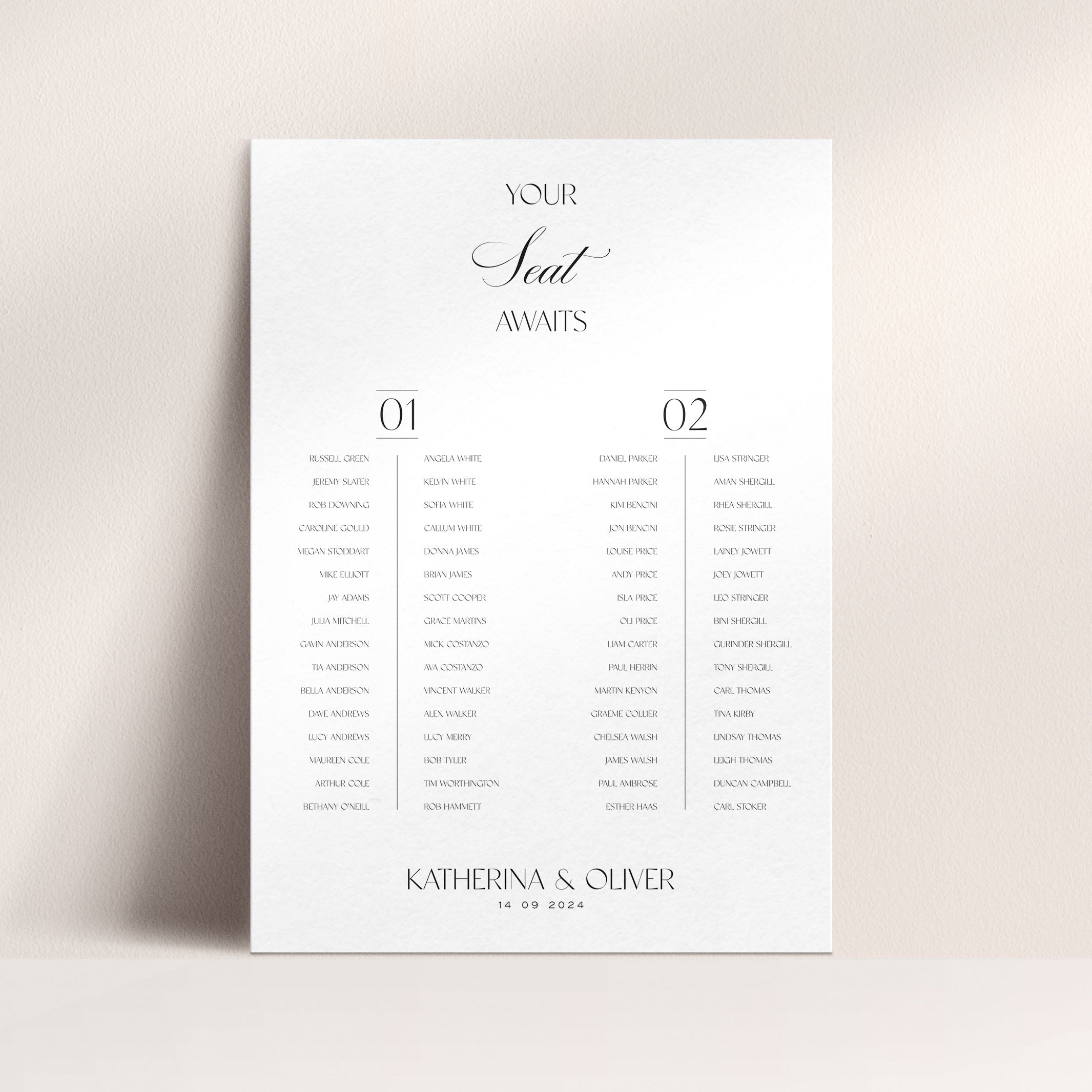 Modern Wedding Table Plan in White - Belmont Collection, Elle Bee Design