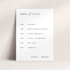 Modern Minimalist Order of Events Sign in White - Camden Collection, Elle Bee Design