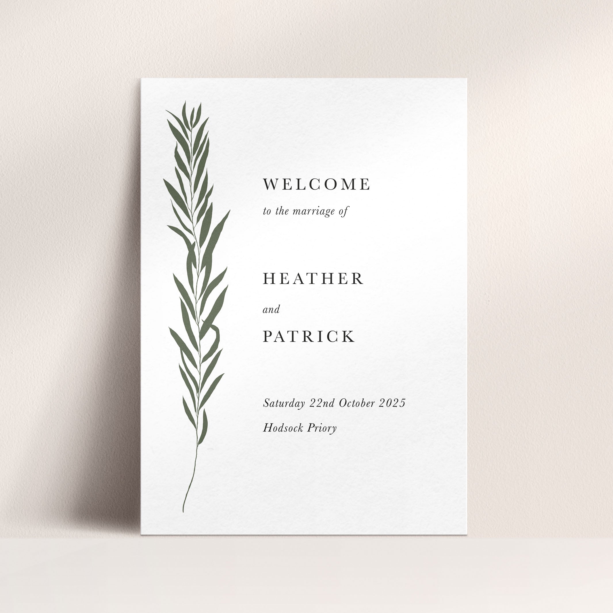 Elegant Botanical Wedding Welcome Sign in White - Heather Collection, Elle Bee Design