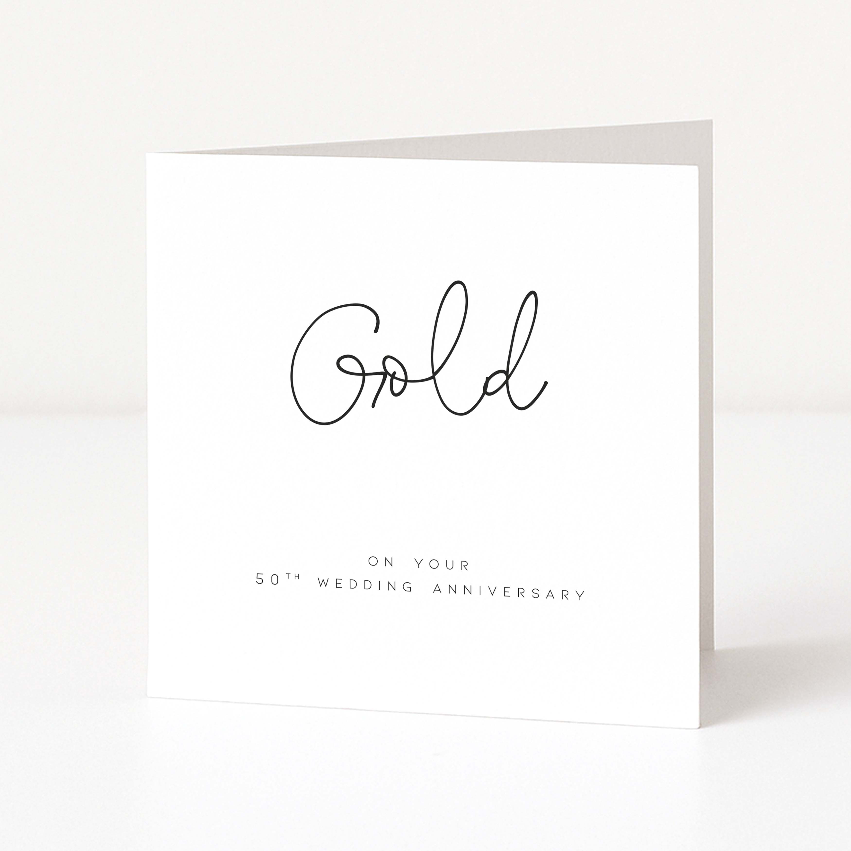 Greeting card with 'Gold on Your 50th Wedding Anniversary' text on a white background