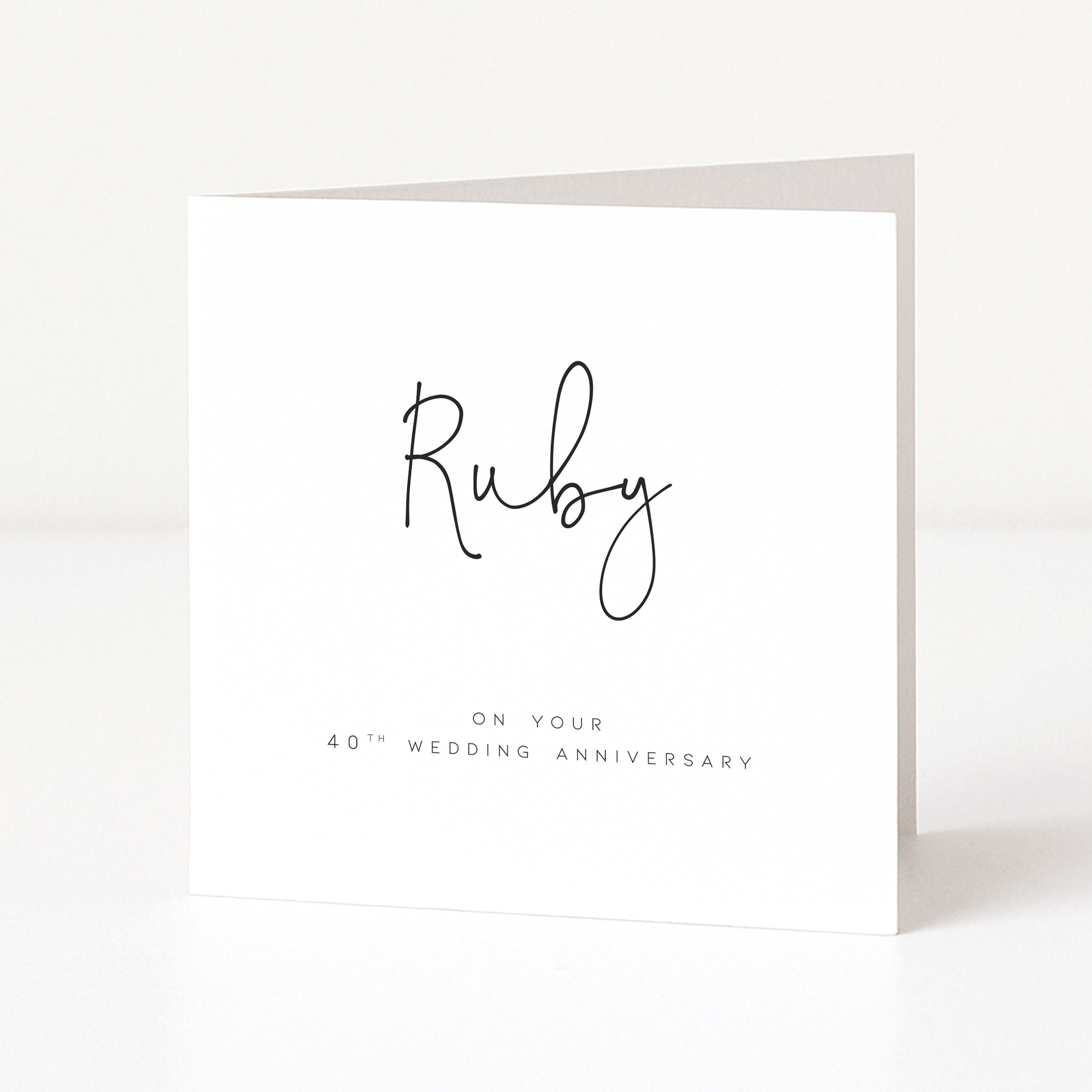 Greeting card with 'Ruby on your 40th wedding anniversary' text on a white background