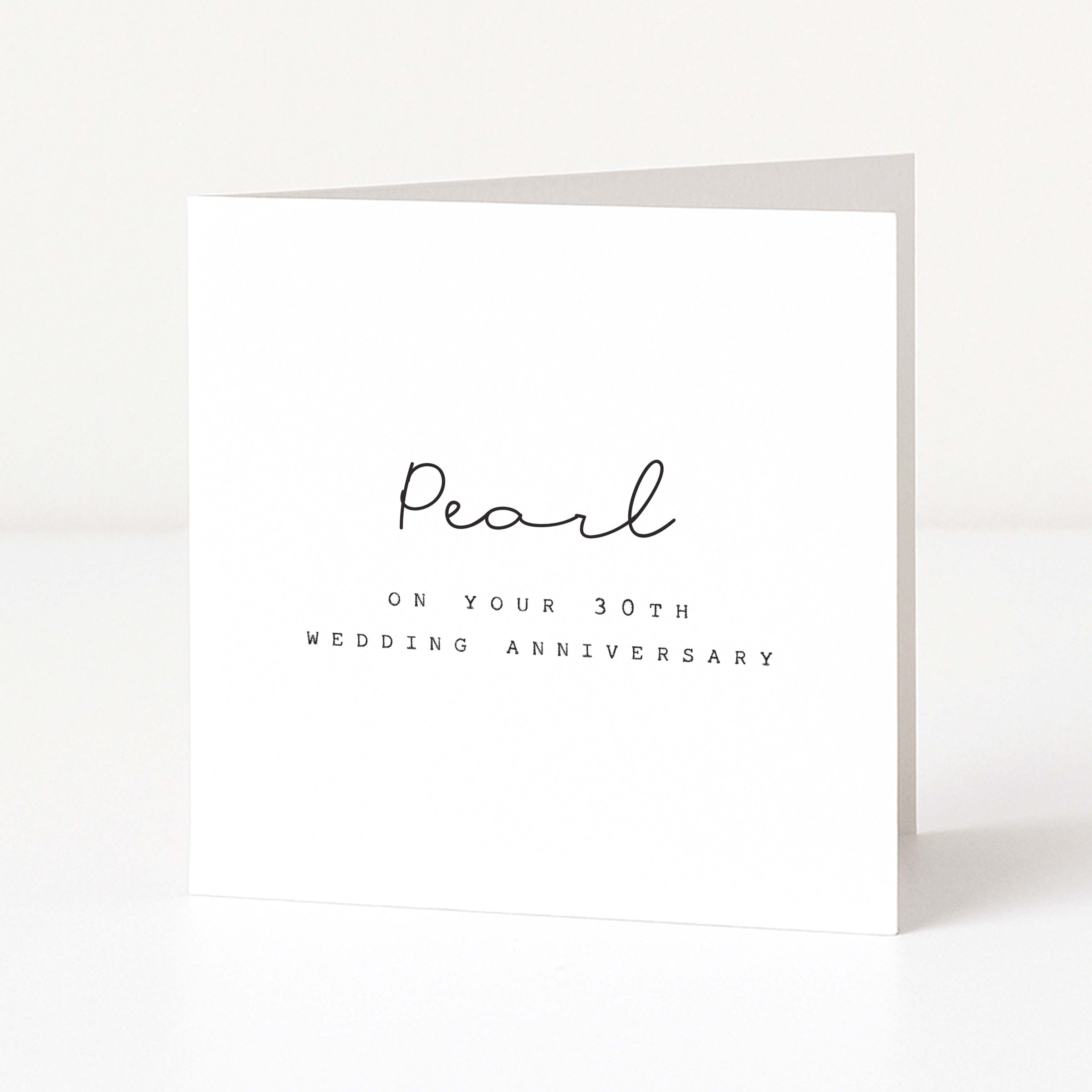 Greeting card with 'Pearl on your 30th wedding anniversary' text on a white background
