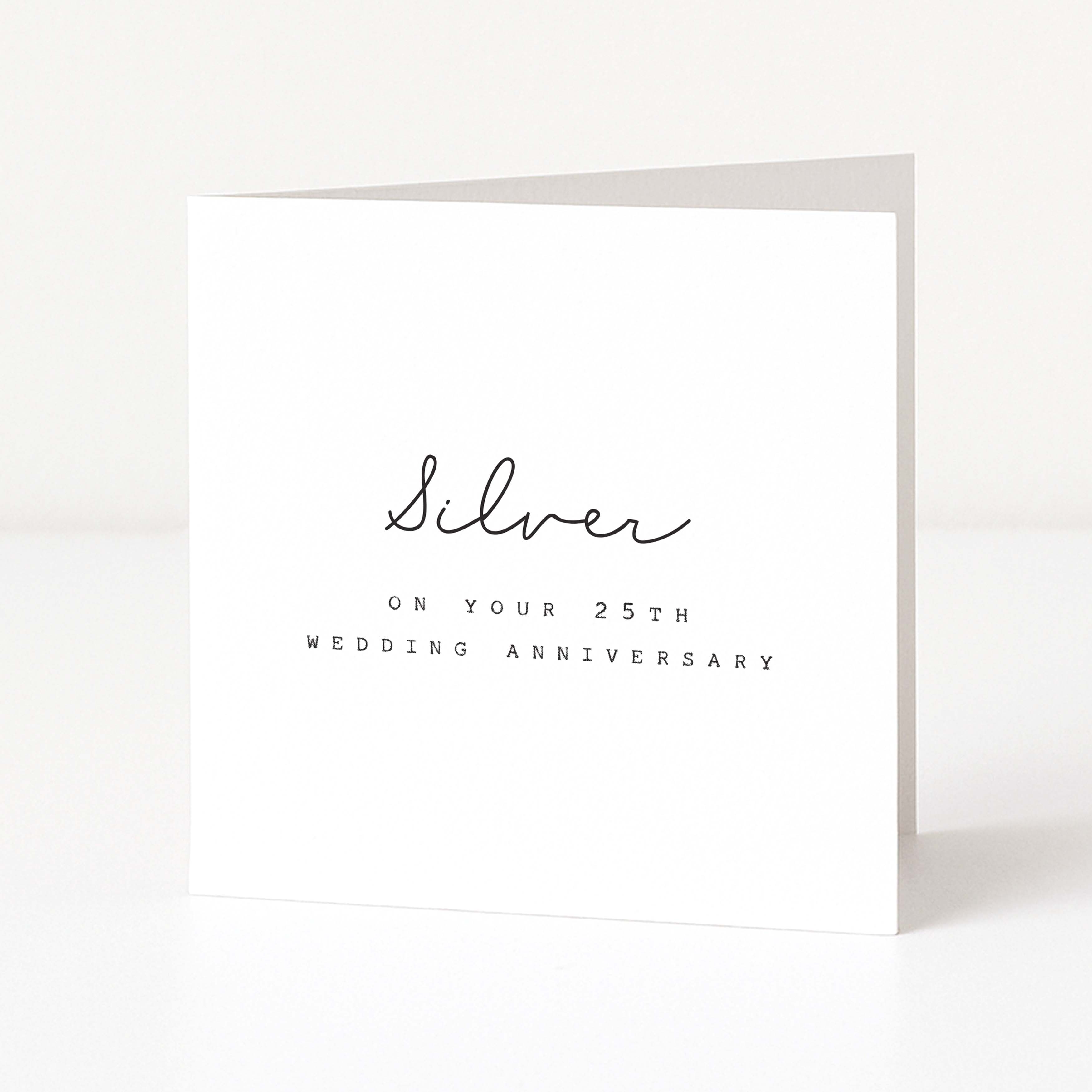 Greeting card with 'Silver on your 25th wedding anniversary' text on a white background
