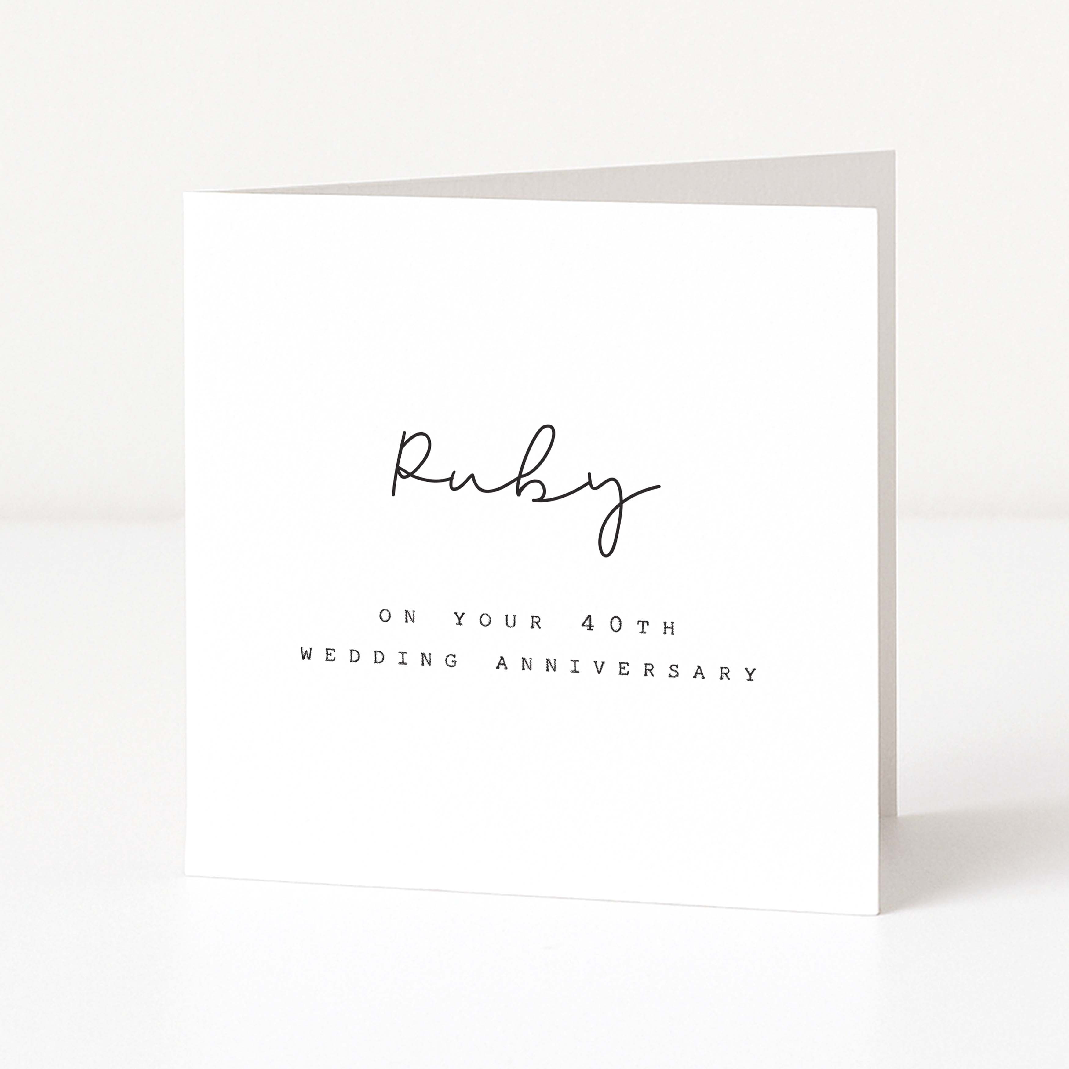 Greeting card with 'Ruby on your 40th wedding anniversary' text on a white background