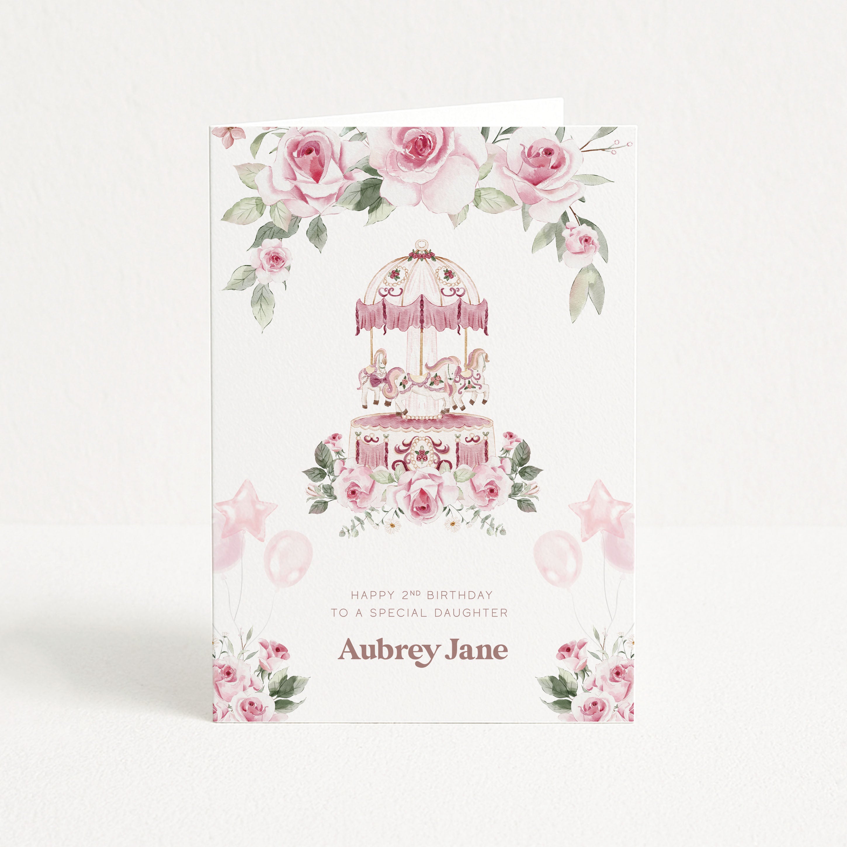 Greeting card with floral design and birthday message on a white background
