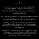 Text on a black background explaining color representation and tolerances.