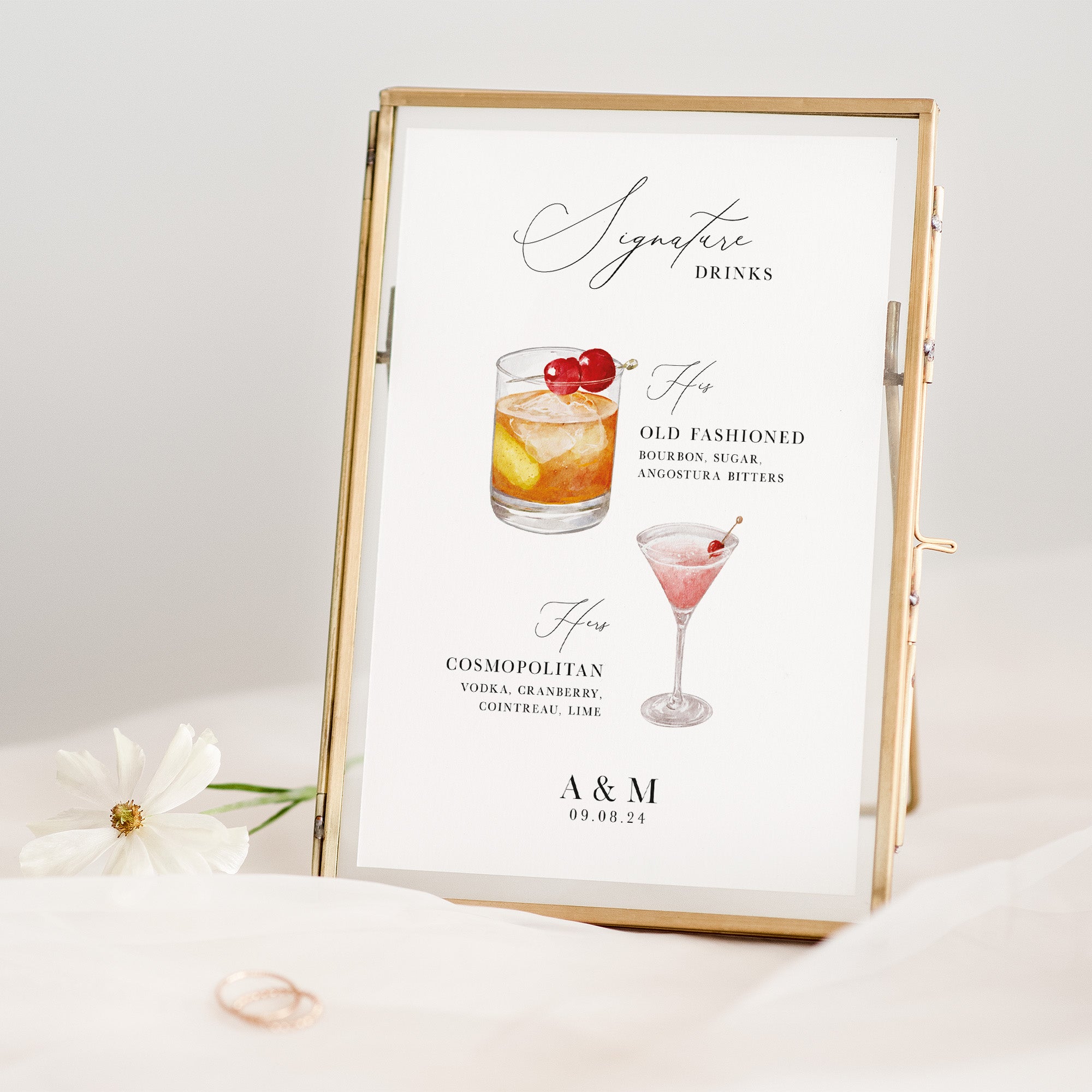 Illustrated Signature Drinks Sign for Wedding Reception