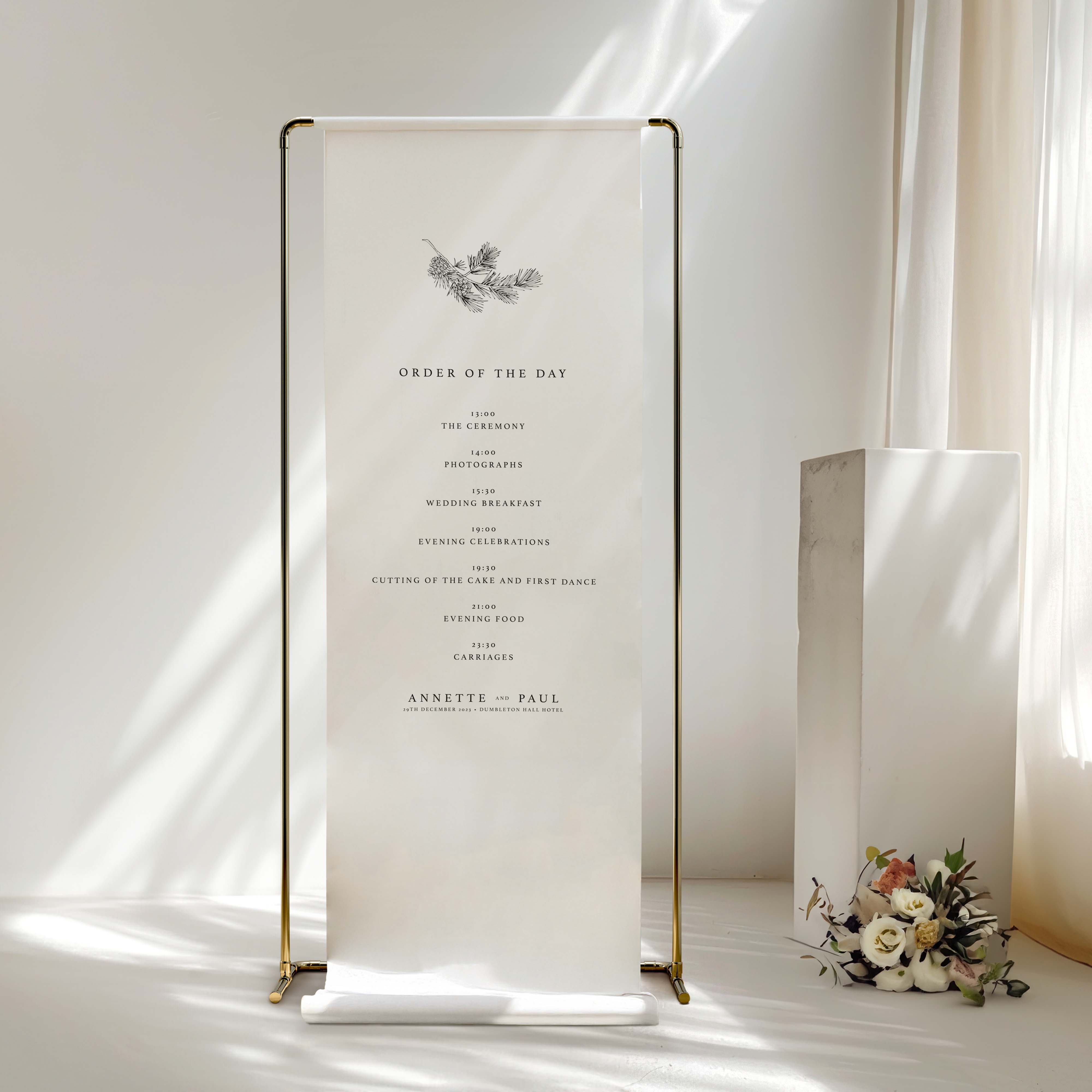 Winter Wedding Order of the Day Sign on Fabric - Angel Collection, Elle Bee Design