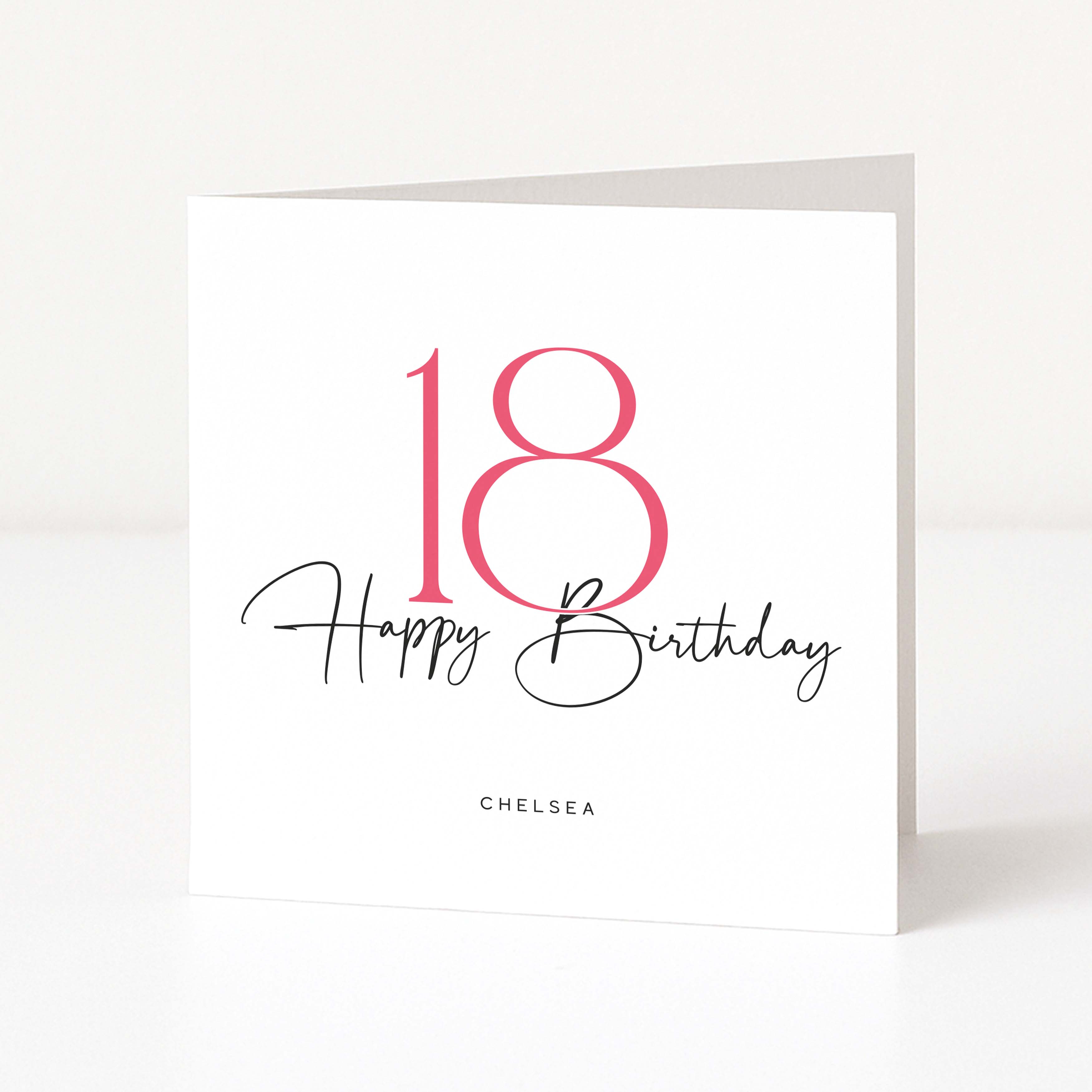 Greeting card with '18 Happy Birthday' text on a white background