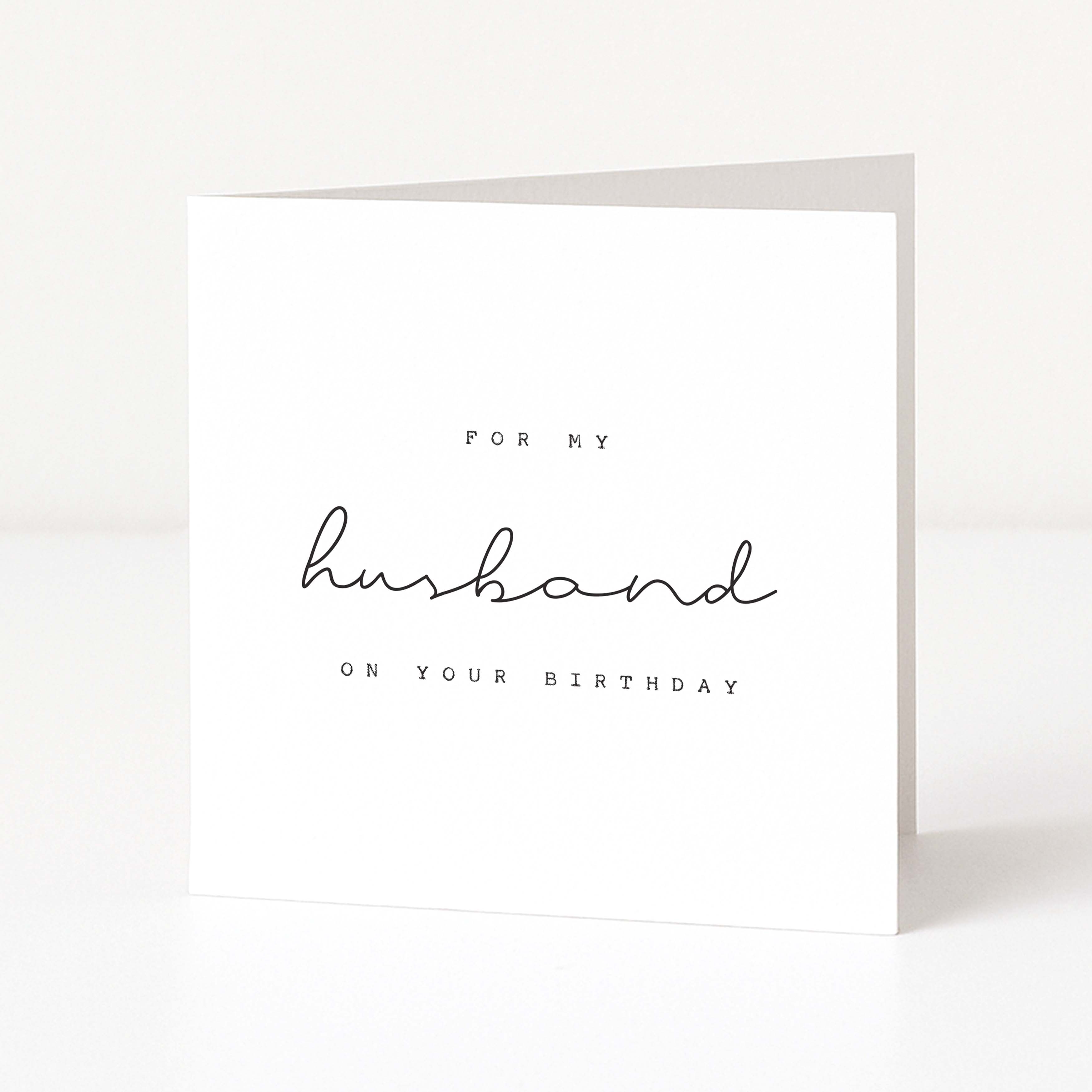 Greeting card with 'For my husband on your birthday' text on a white background