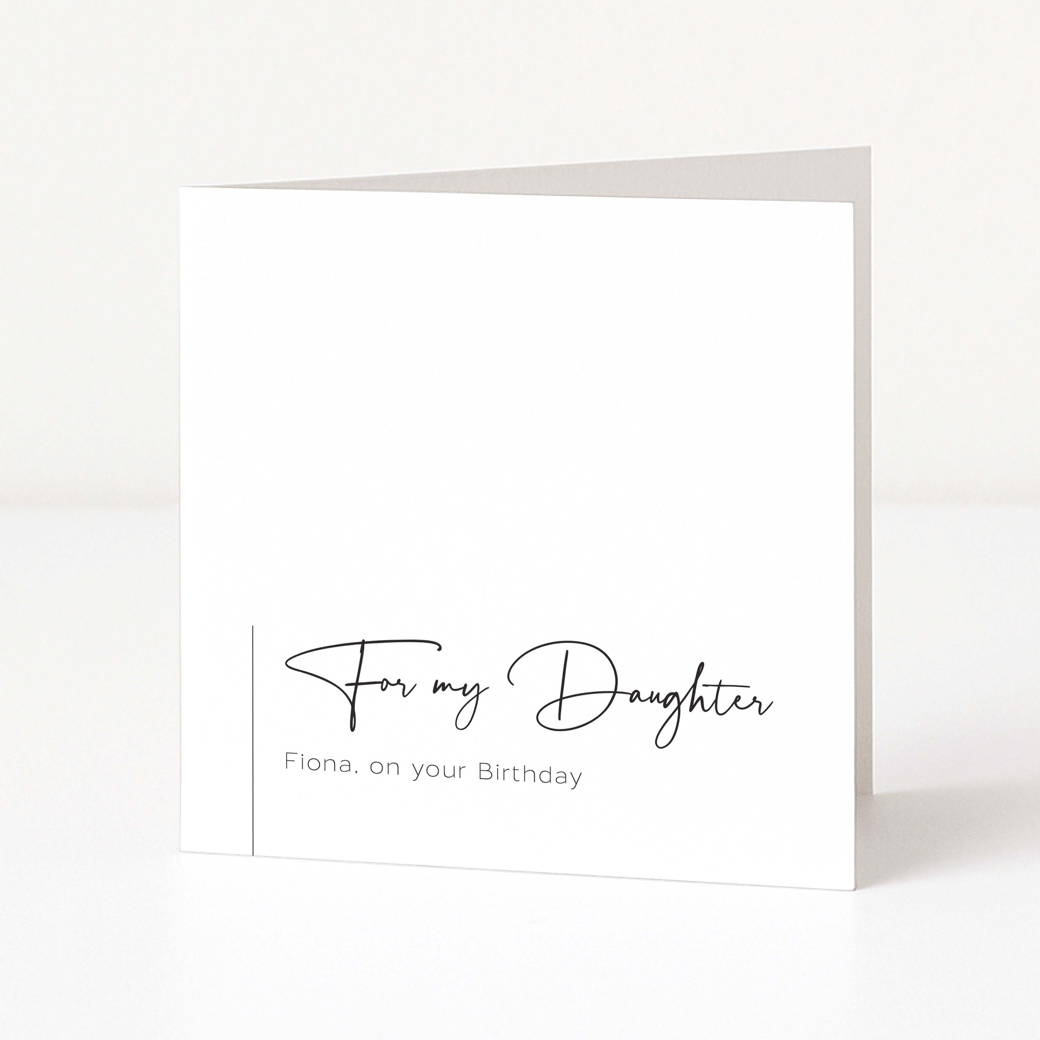 Greeting card with 'For my Daughter Fiona, on your Birthday' text on a white background