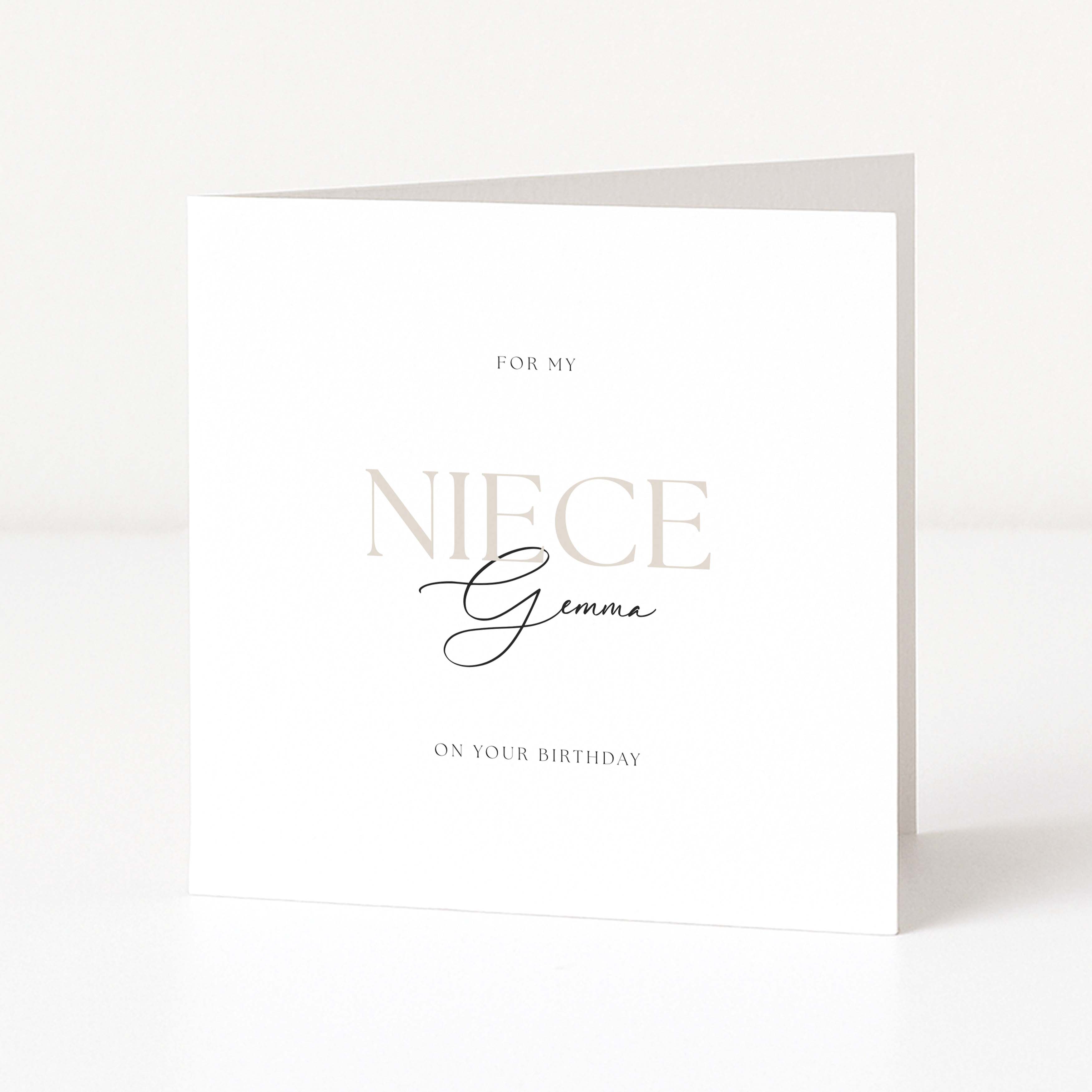 Greeting card for a niece on her birthday with personalized name.