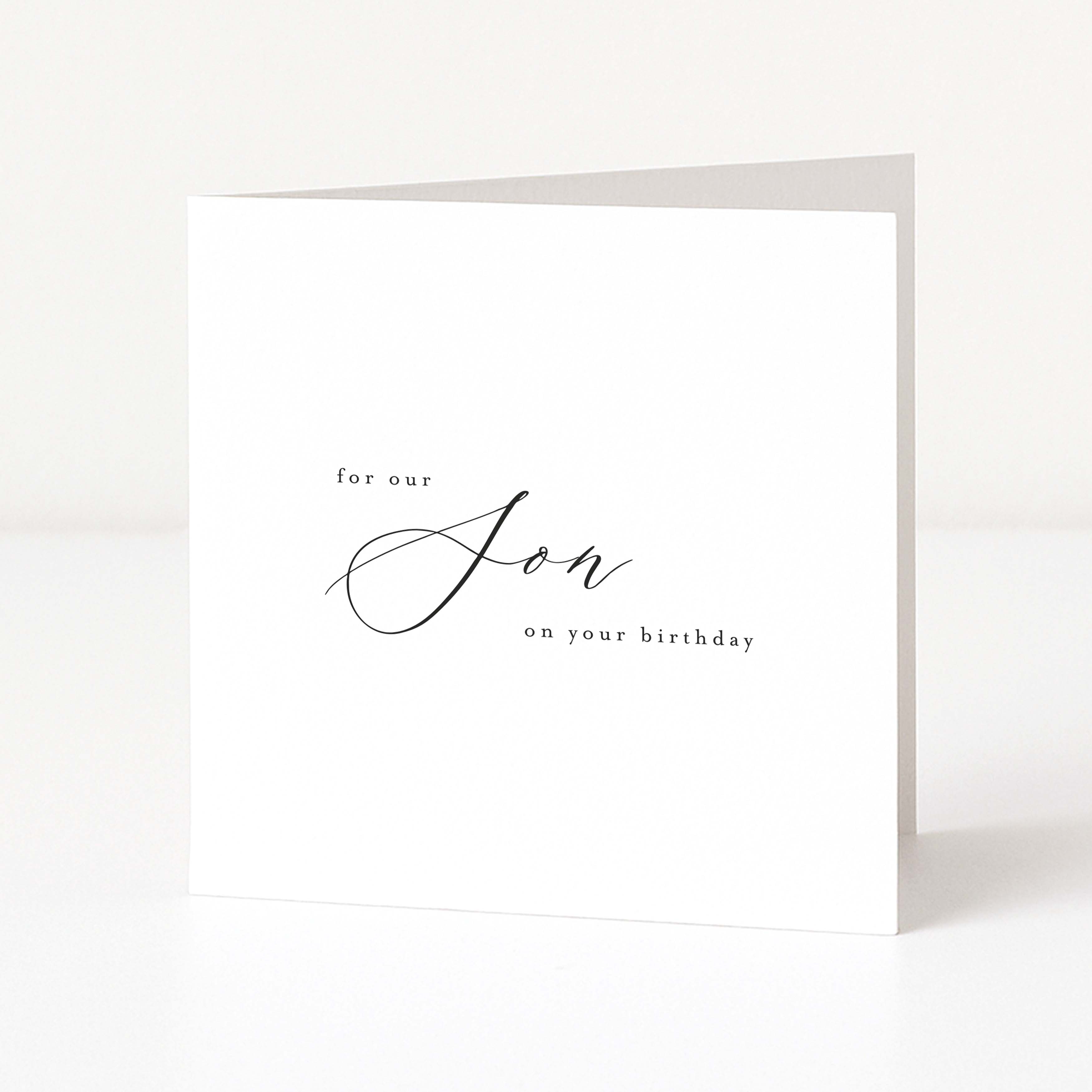 Greeting card with 'For our Son on your birthday' text on a white background