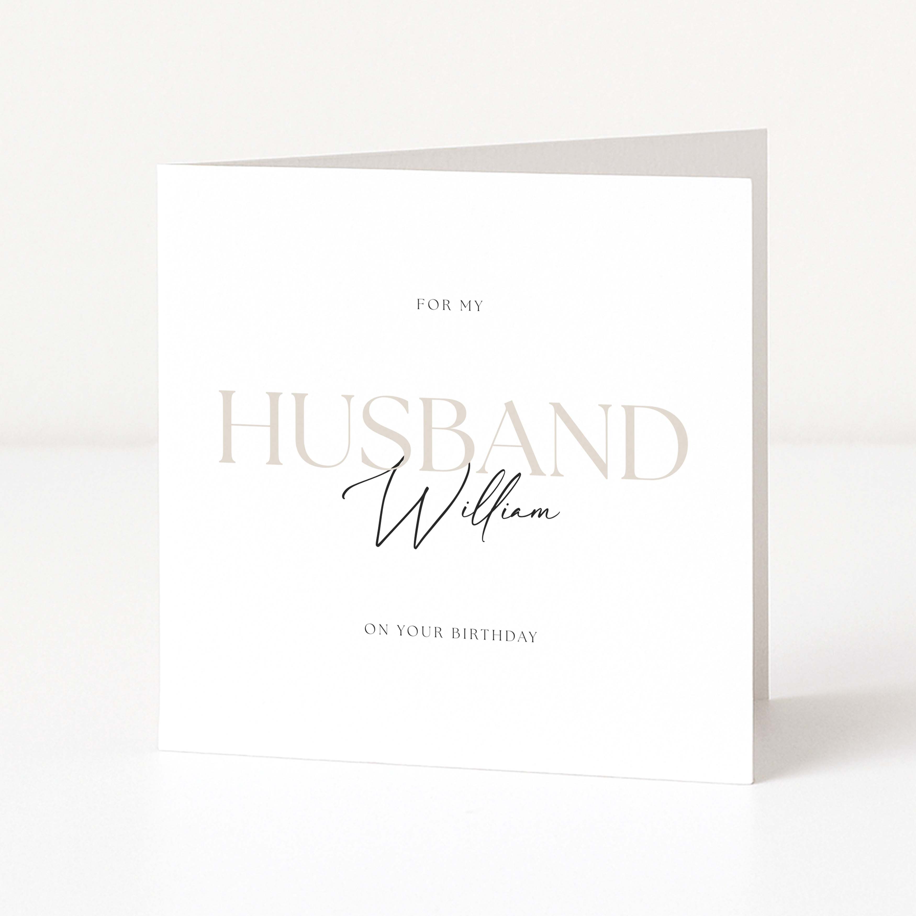 Greeting card for a husband on his birthday with elegant text design.