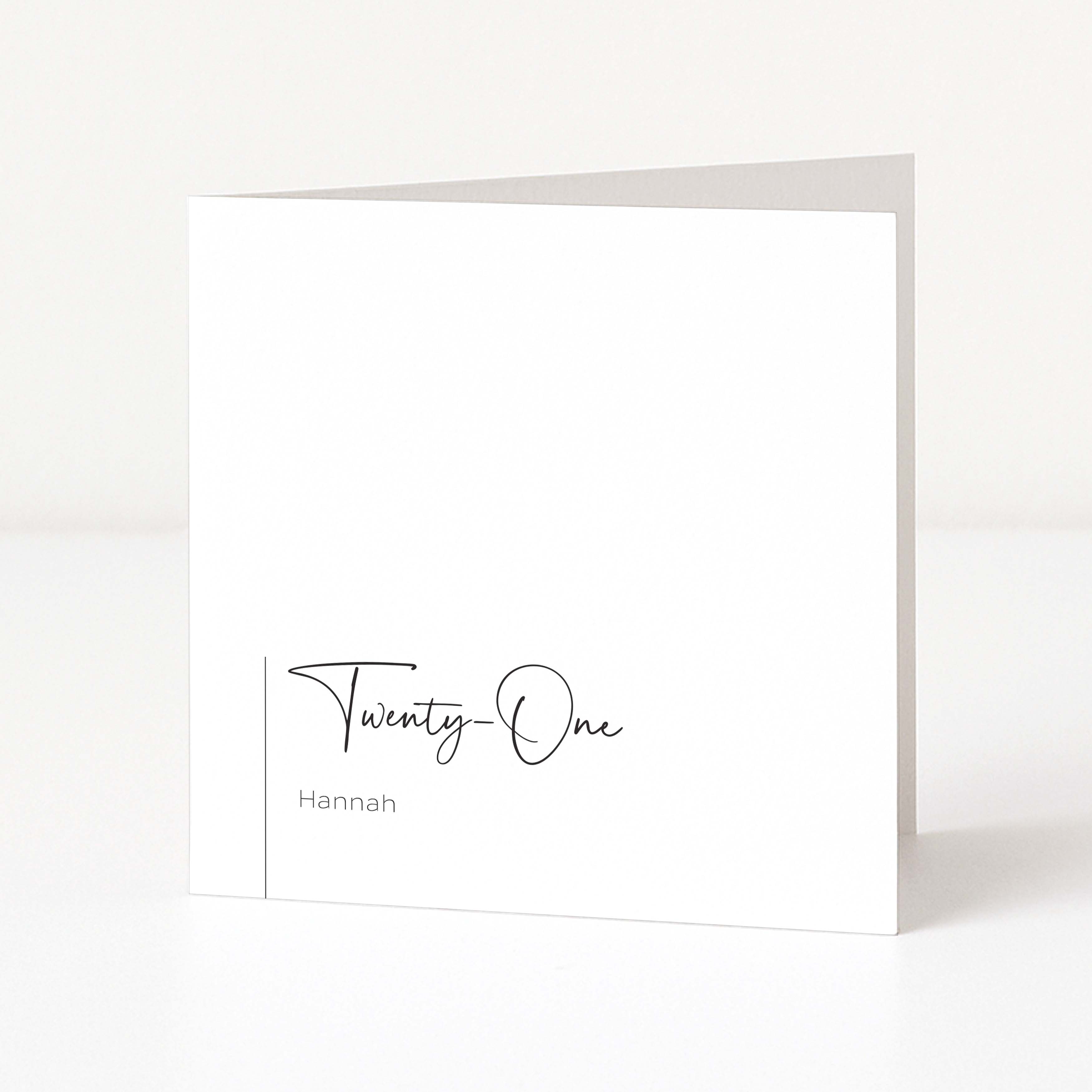 White greeting card with 'Twenty-One Hannah' text on a white background
