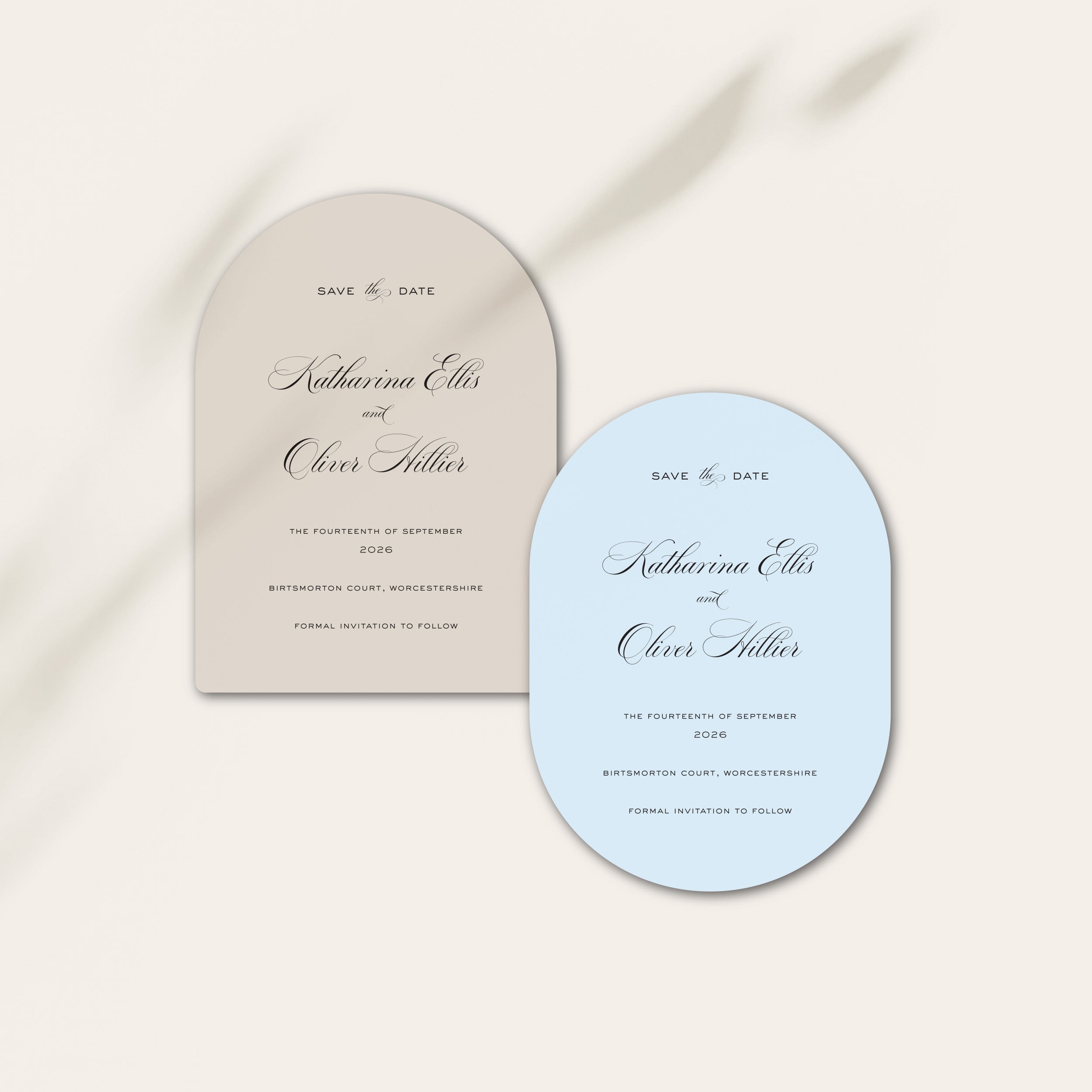 Arhced Save the date cards on a light background