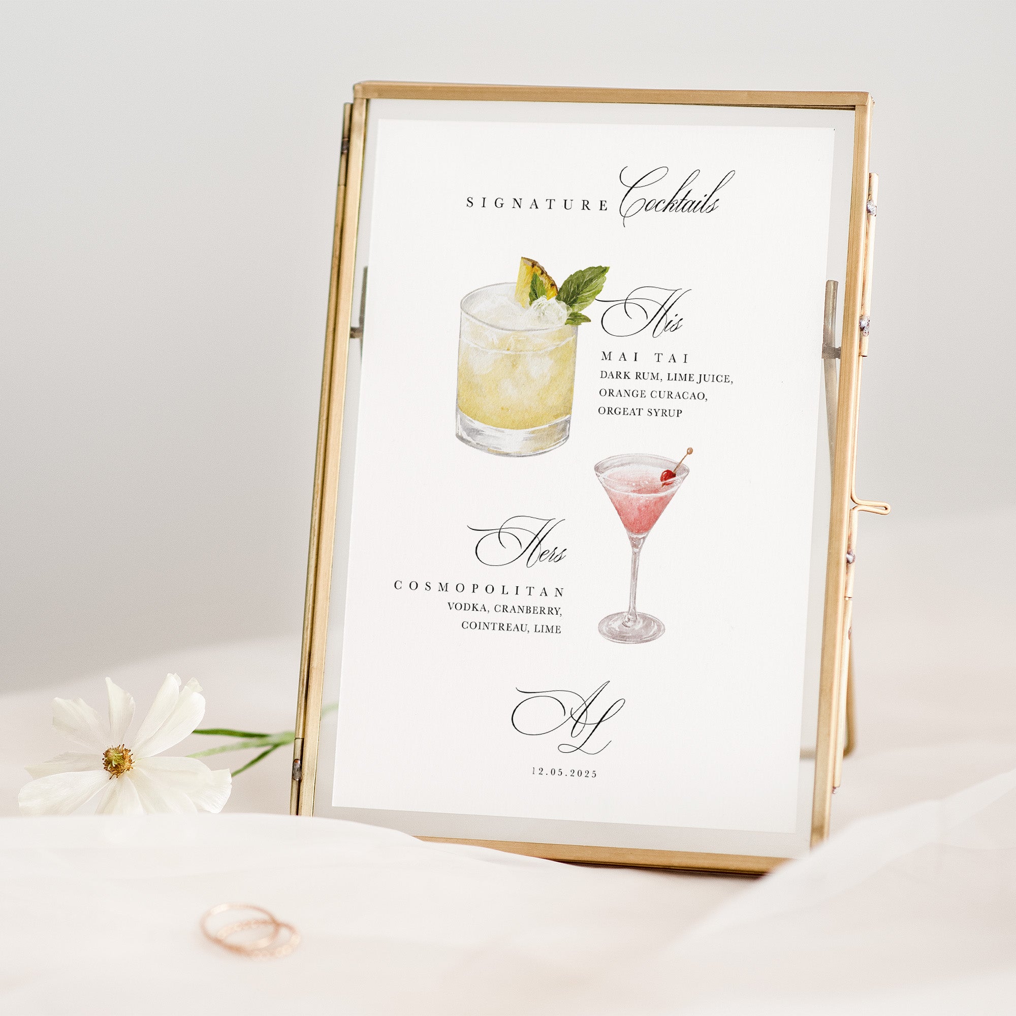 Signature Cocktails Drinks Menu for Wedding Reception