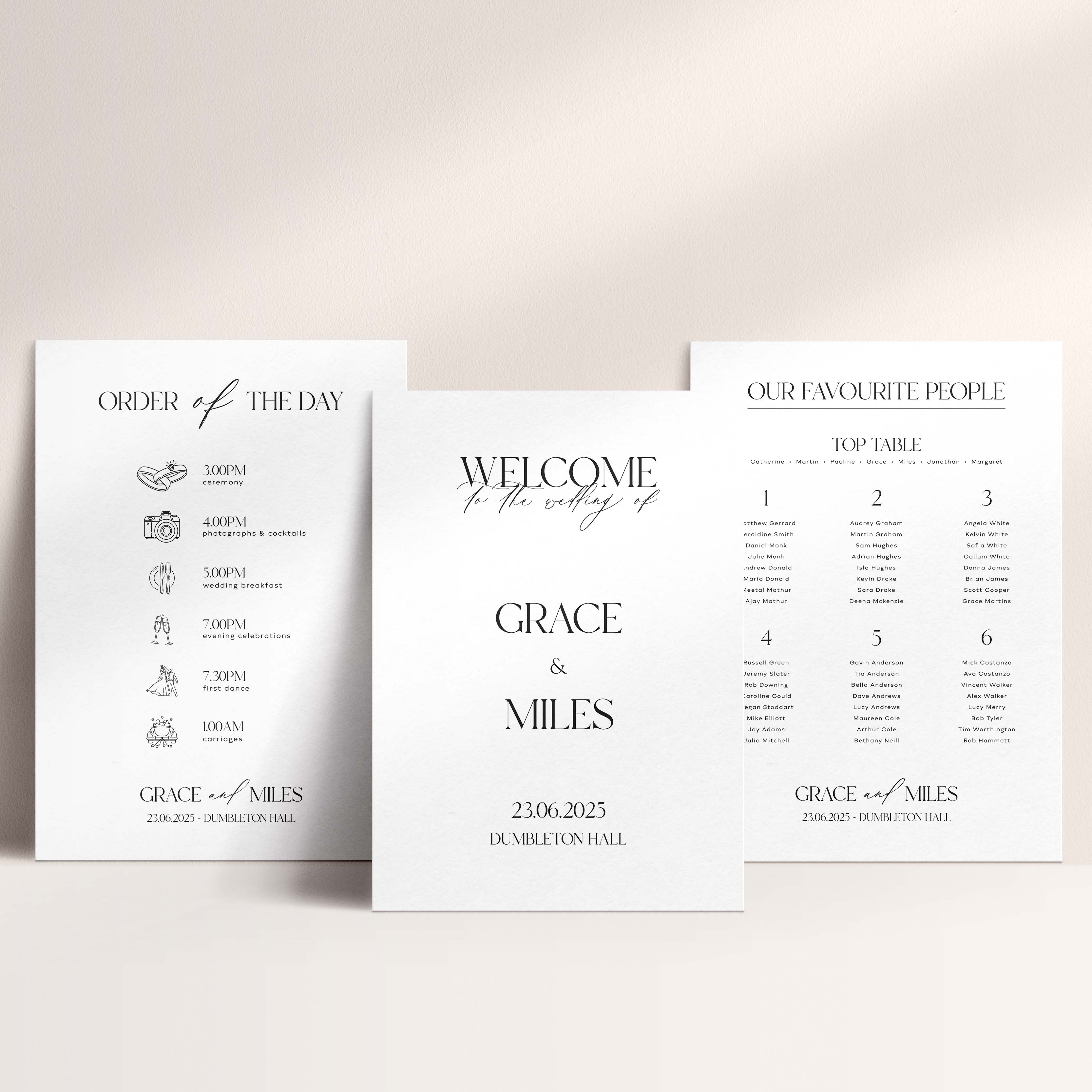 Modern Wedding Signage Package including Table Plan, Welcome Sign and Order of the Day Sign - Bond Street Collection, Elle Bee Design
