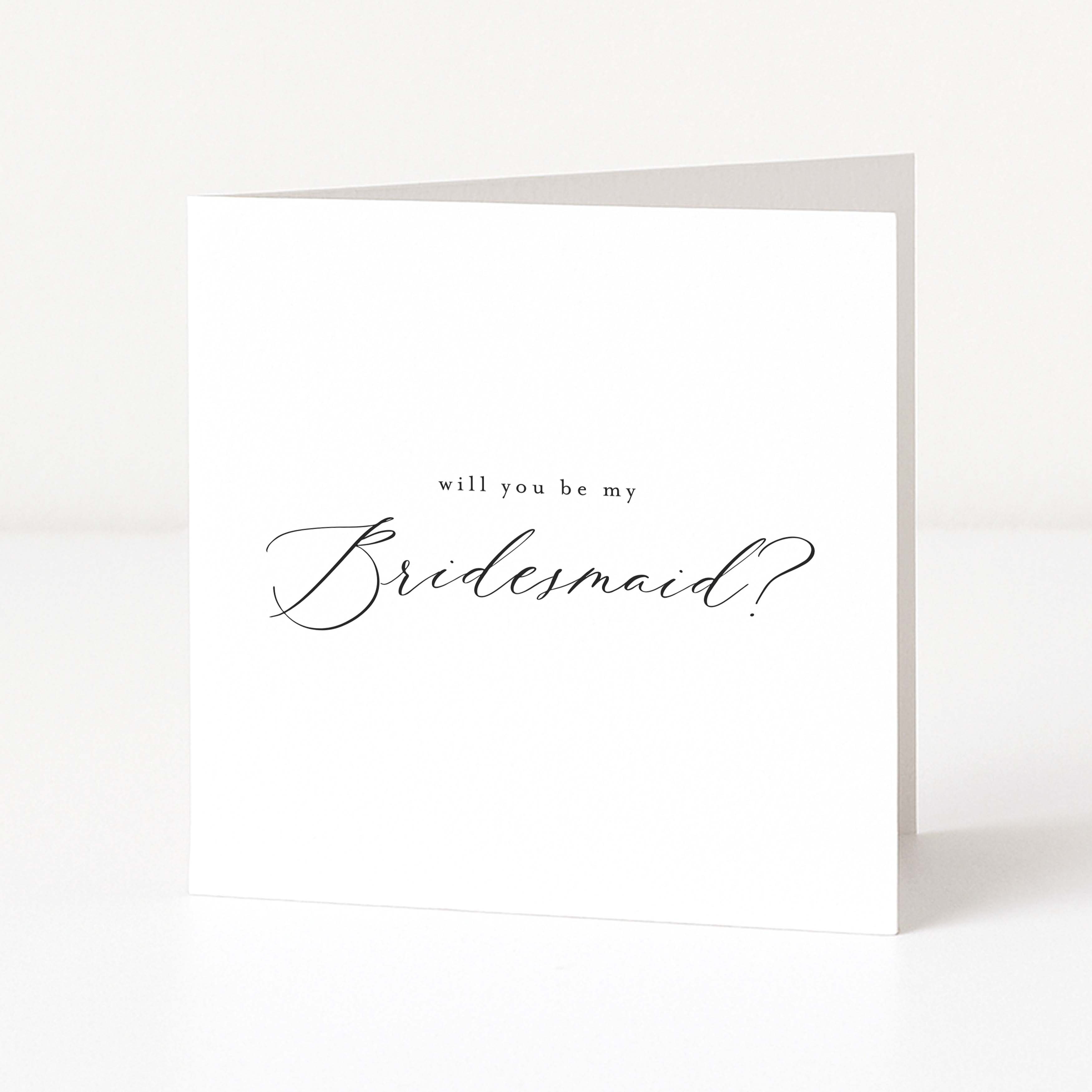 Greeting card asking 'will you be my bridesmaid?' on a white background