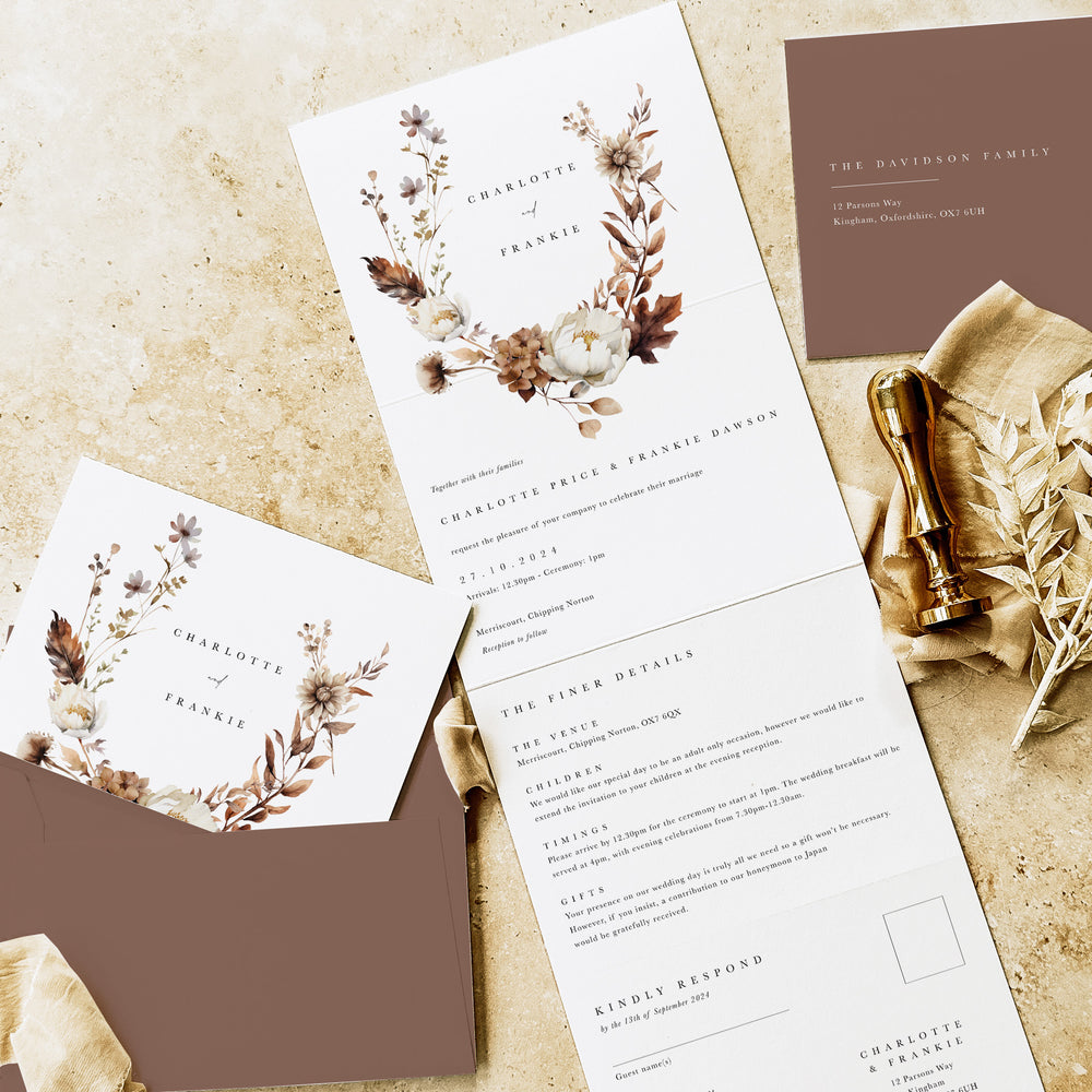 Autumn Wedding Concertina Invitation - Burnt Oak Collection, Elle Bee Design