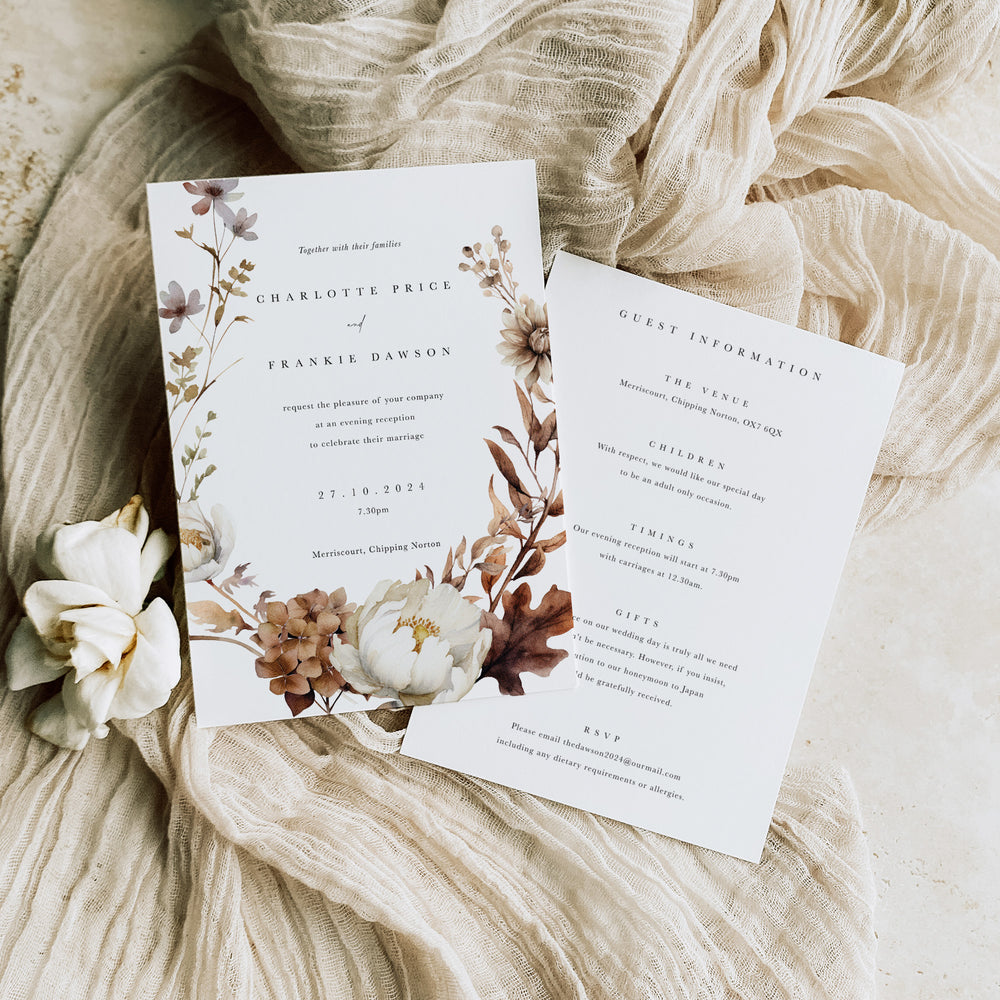 Autumn Wedding Invitations for Evening Guests - Burnt Oak Collection, Elle Bee Design