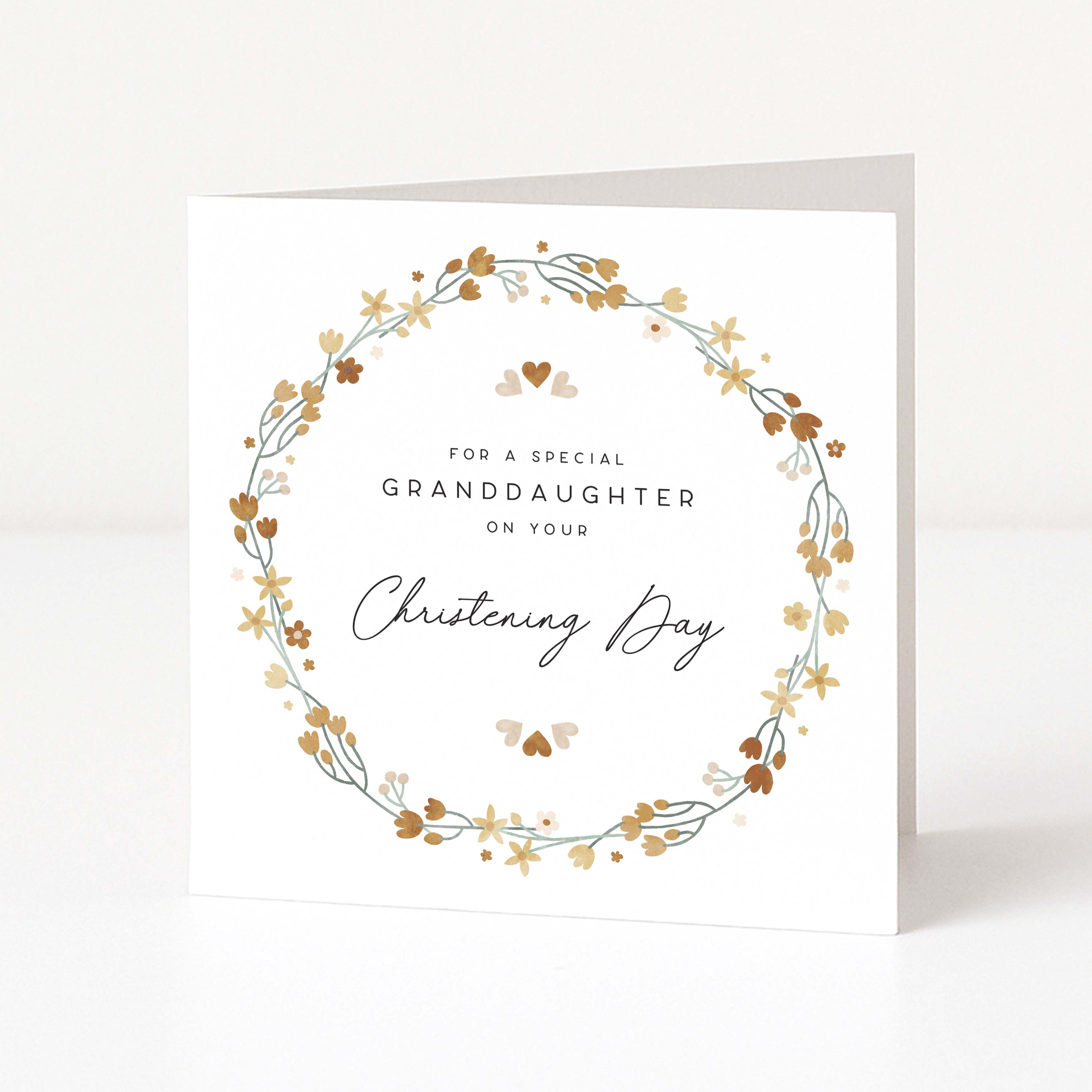 Greeting card with floral design and text for a special granddaughter on her Christening Day.