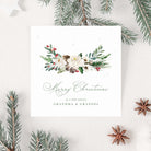 Christmas card with floral design for grandparents on a white background with decorative elements.