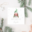 Christmas card for daughter with a gnome illustration surrounded by pine branches on a light background