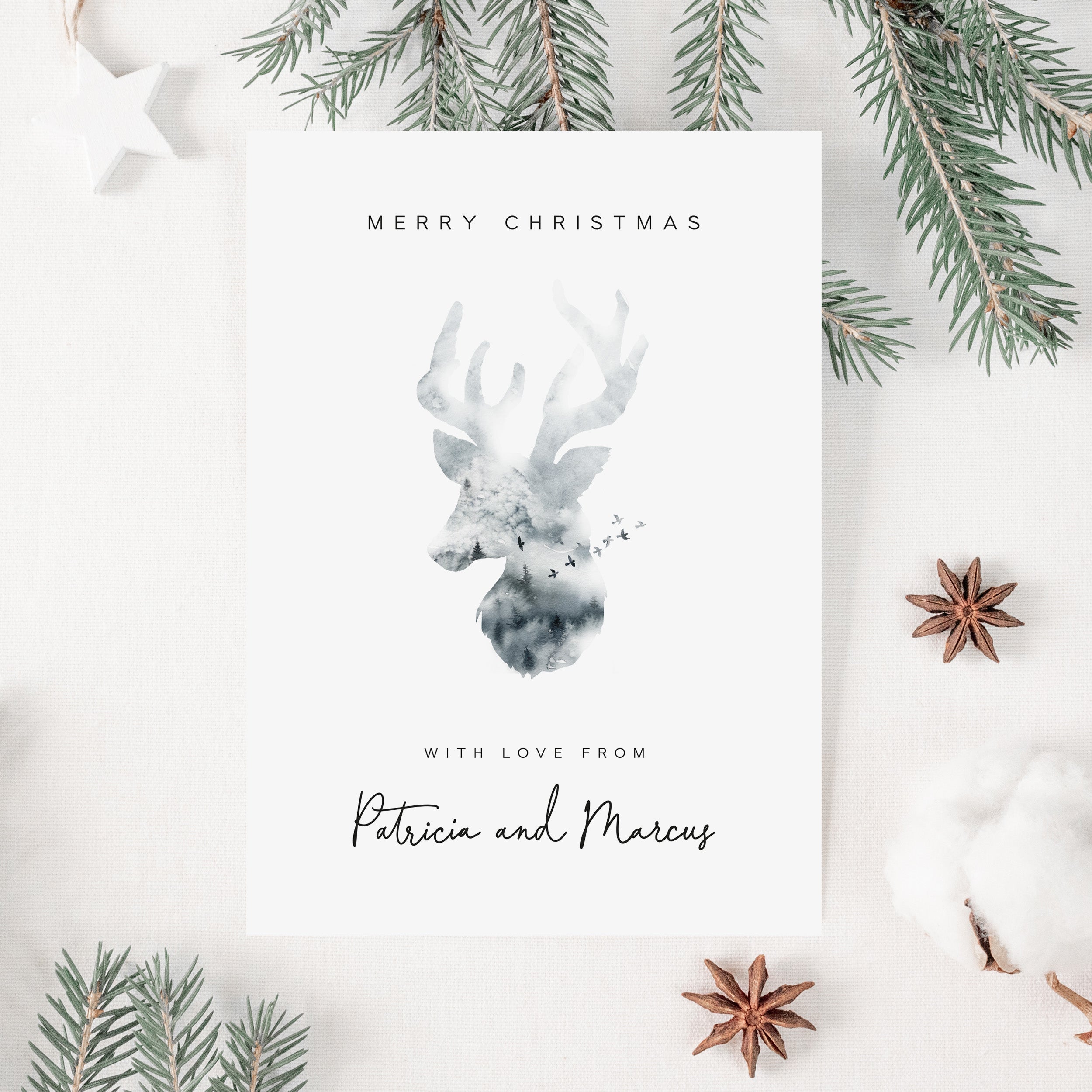 Watercolour Deer Personalised Christmas Card Pack - Elle Bee Design