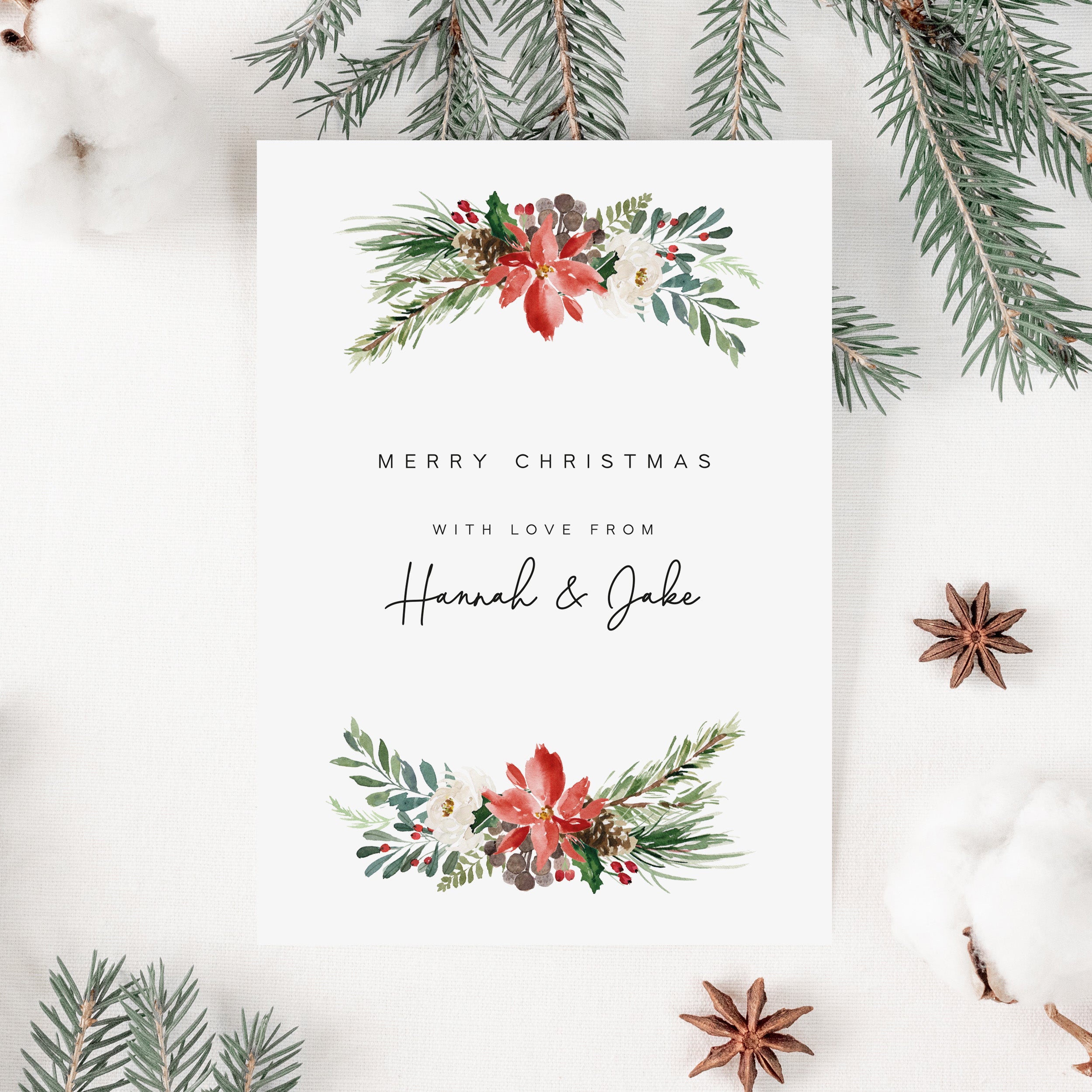 Poinsettia Personalised Christmas Card Pack - Elle Bee Design