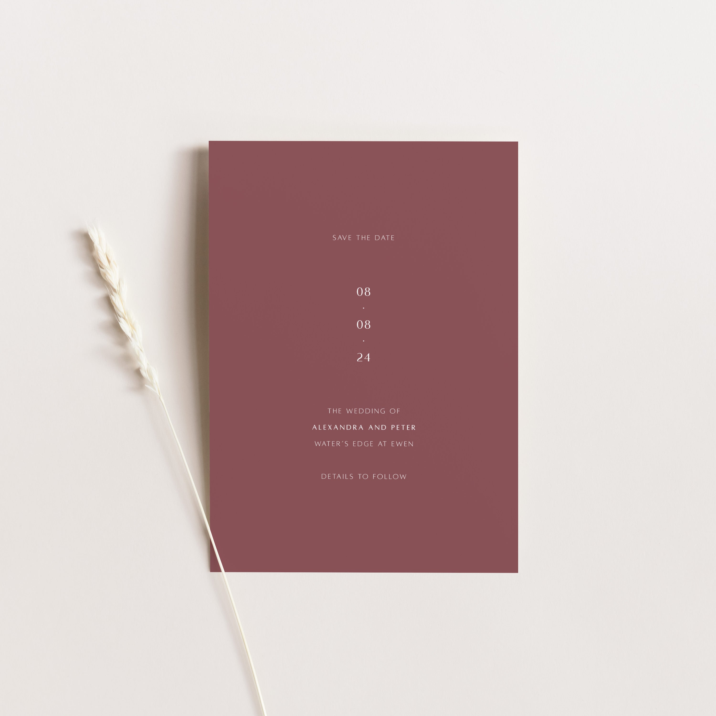 Modern Wedding Save the Date Card in Rosebud Pink and White Ink - Camberwell Collection, Elle Bee Design