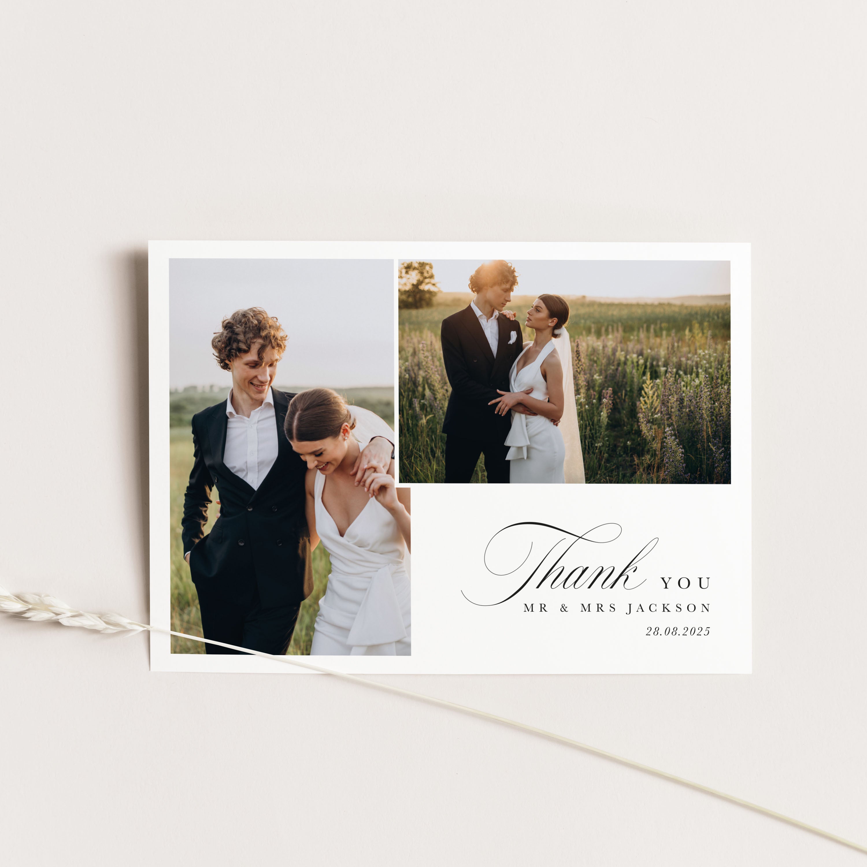 Elegant Double Photo Thank You Card for Wedding - Charlotte Collection, Elle Bee Design