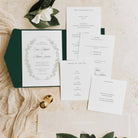 Traditional and Elegant Pocketfold Wedding Invitation in Racing Green with Vellum Belly Band - Charlotte Collection