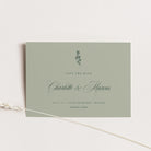 Elegant and Traditional Save the Date Card for Wedding in Litchen Sage Green