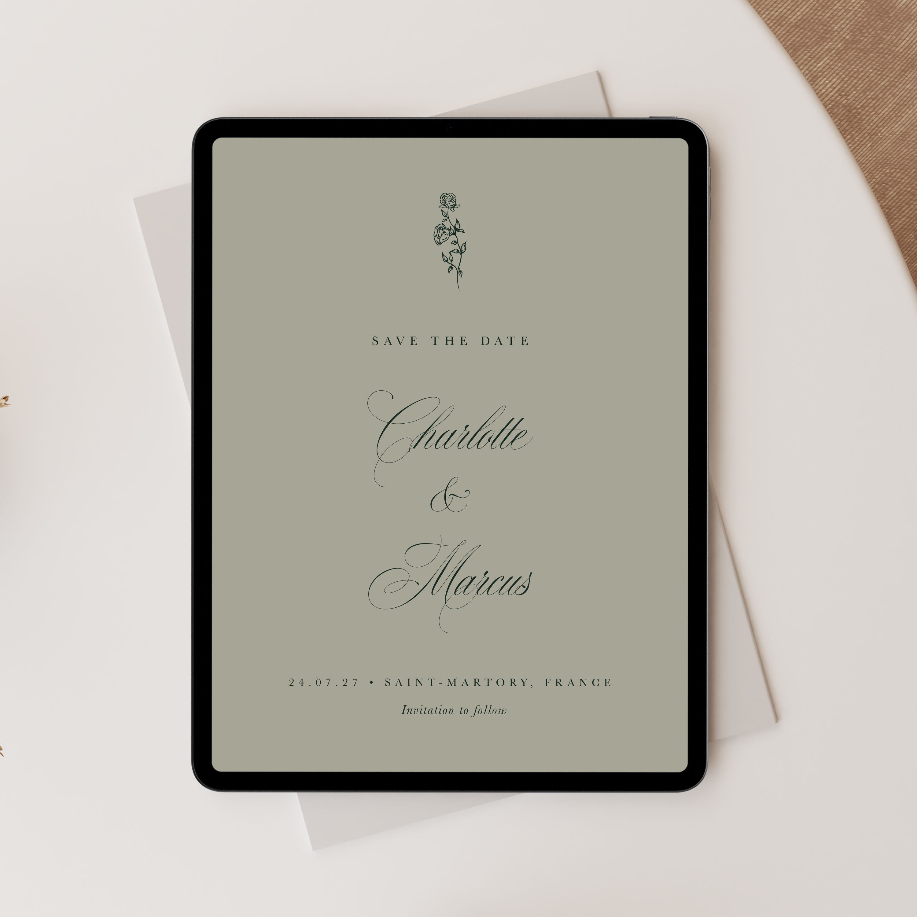 Elegant Floral Digital Save the Date in Sage Green - Charlotte Collection