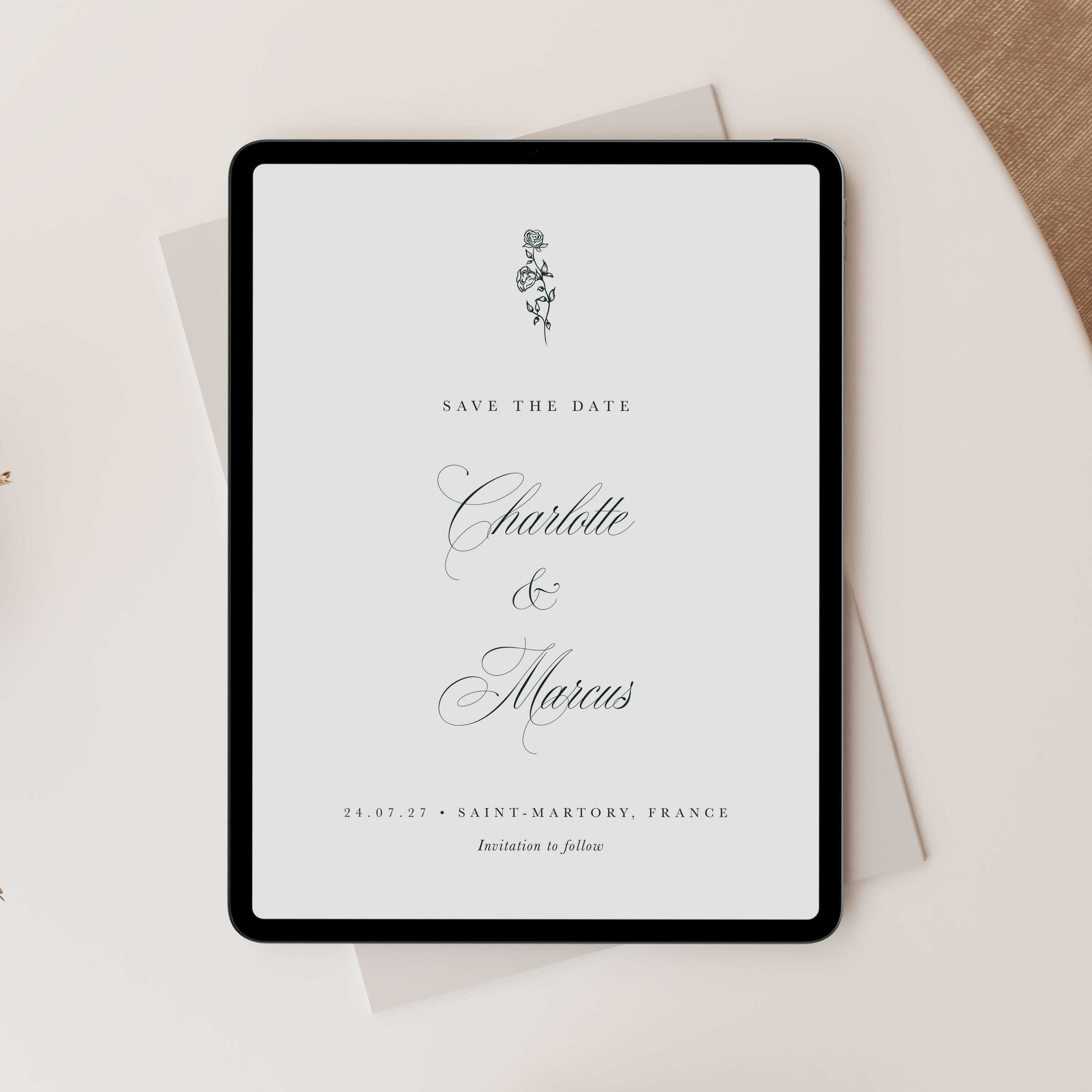 Elegant Floral Digital Save the Date in White - Charlotte Collection