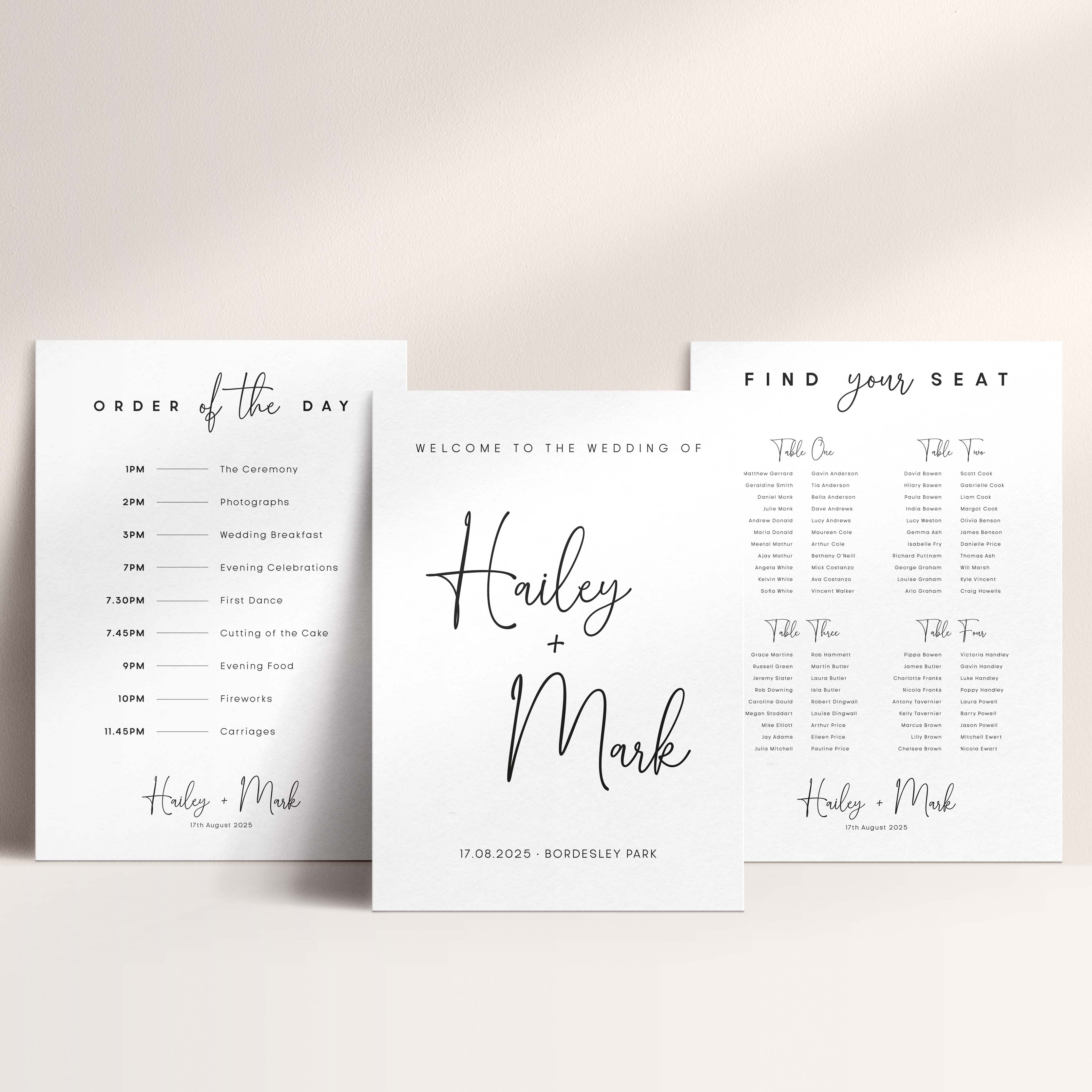 Contemporary Wedding Signage Bundle including table plan, welcome sign and order of the day sign - Chelsea collection, Elle Bee Design