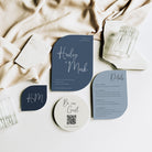 Unique Shaped Wedding Invitation Suite in Blue Colour Scheme and QR Code RSVP - Chelsea Collection, Elle Bee Design