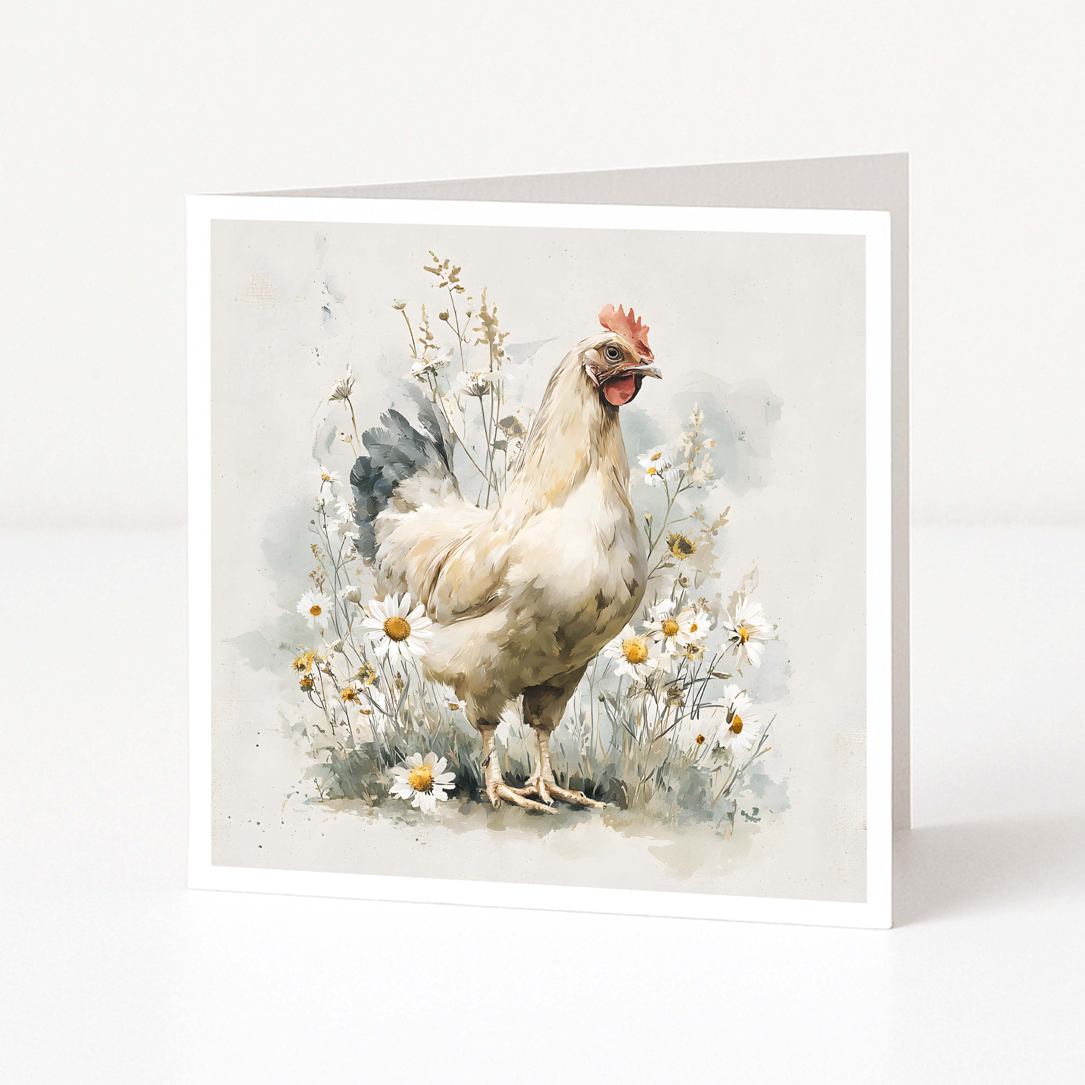 Greeting card with a rooster illustration on a white background