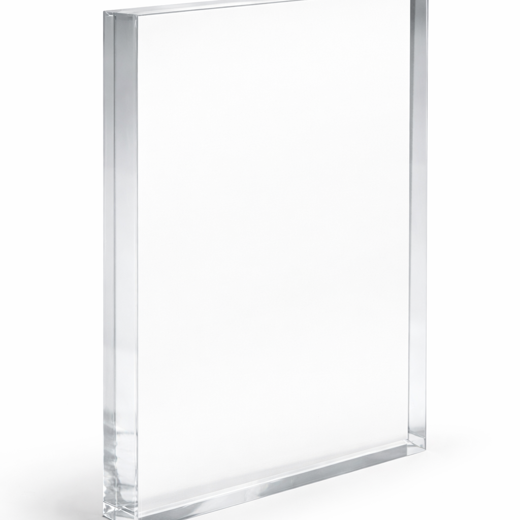Clear glass block on a white background