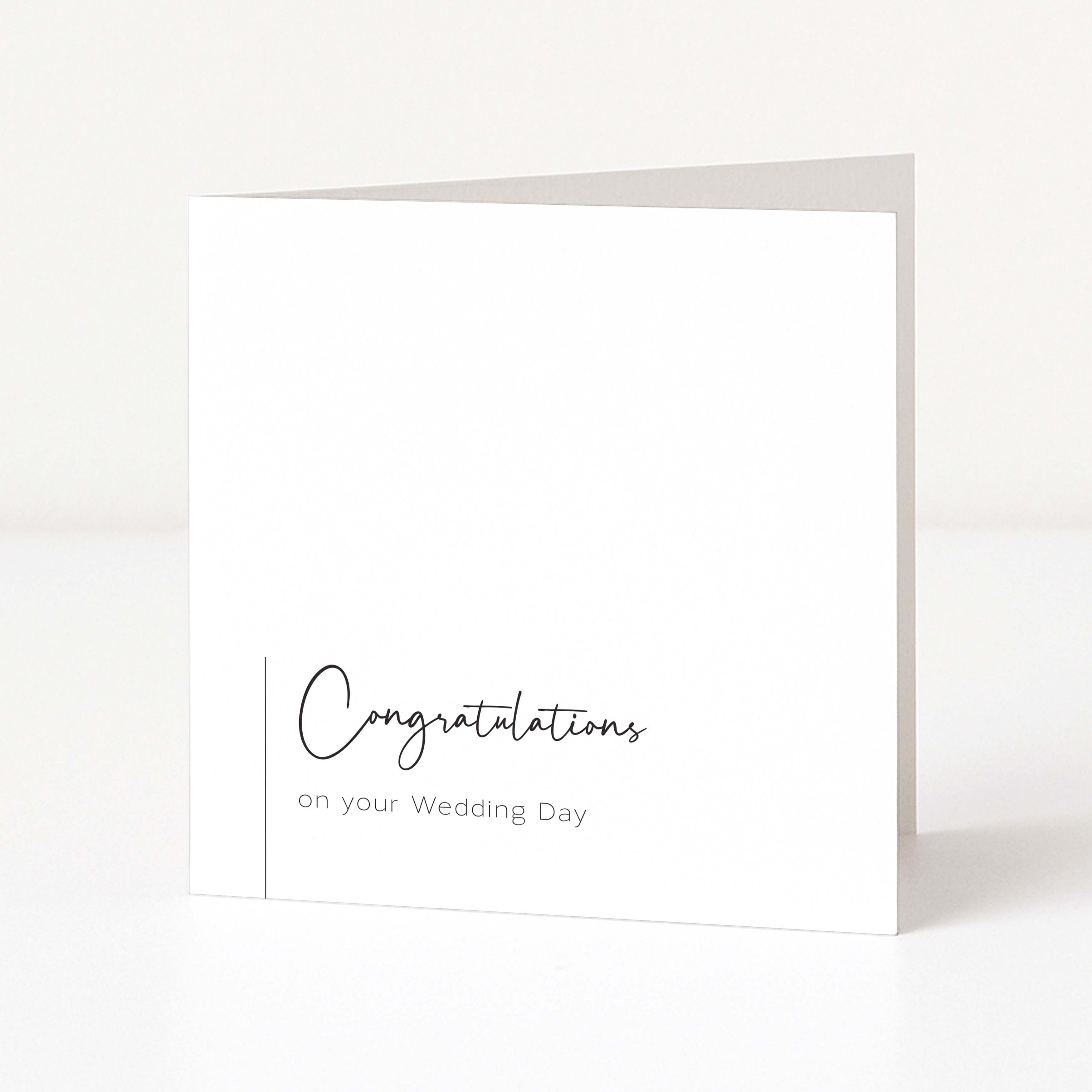 White card with 'Congratulations on your Wedding Day' text on a white background