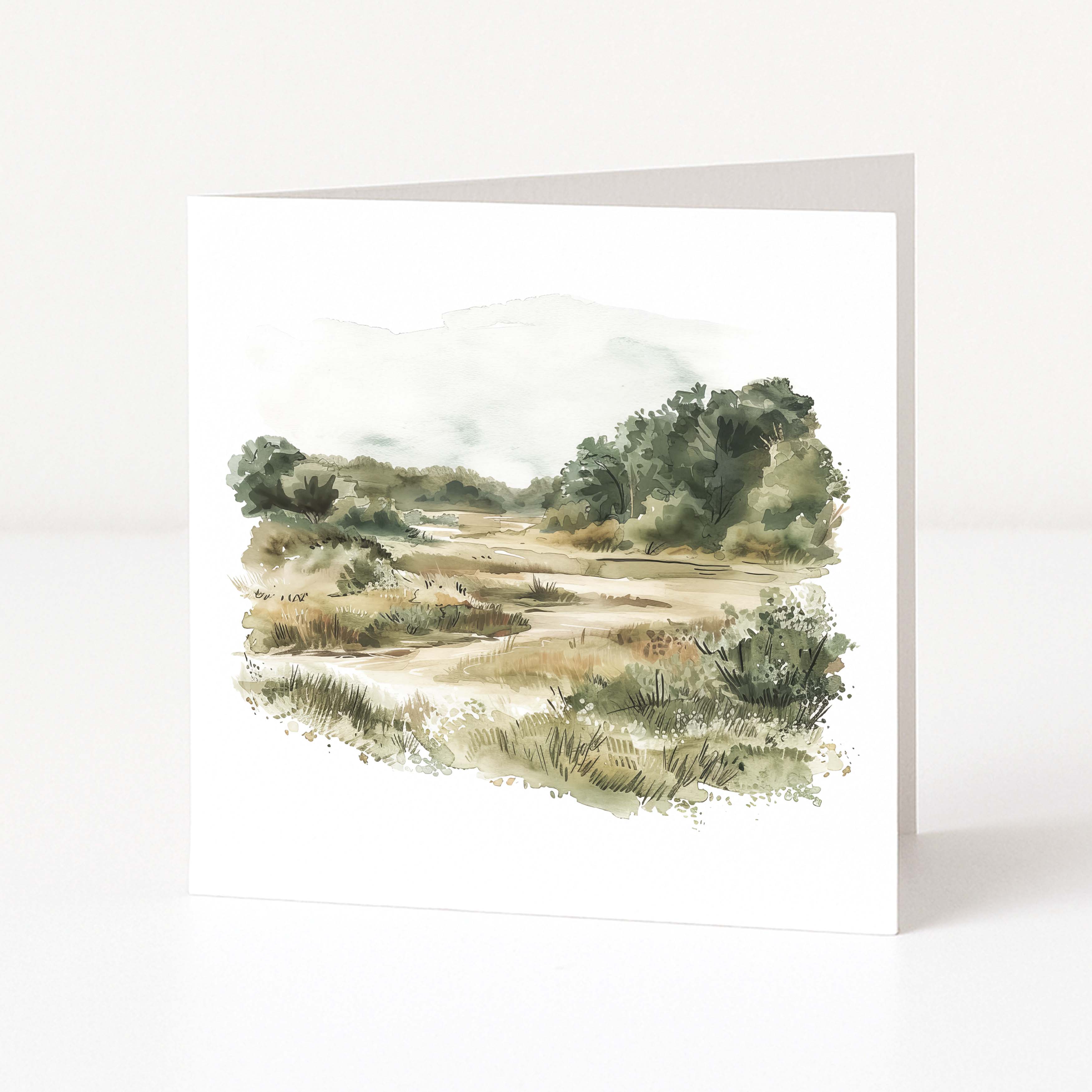 Greeting card with a nature landscape design on a white background