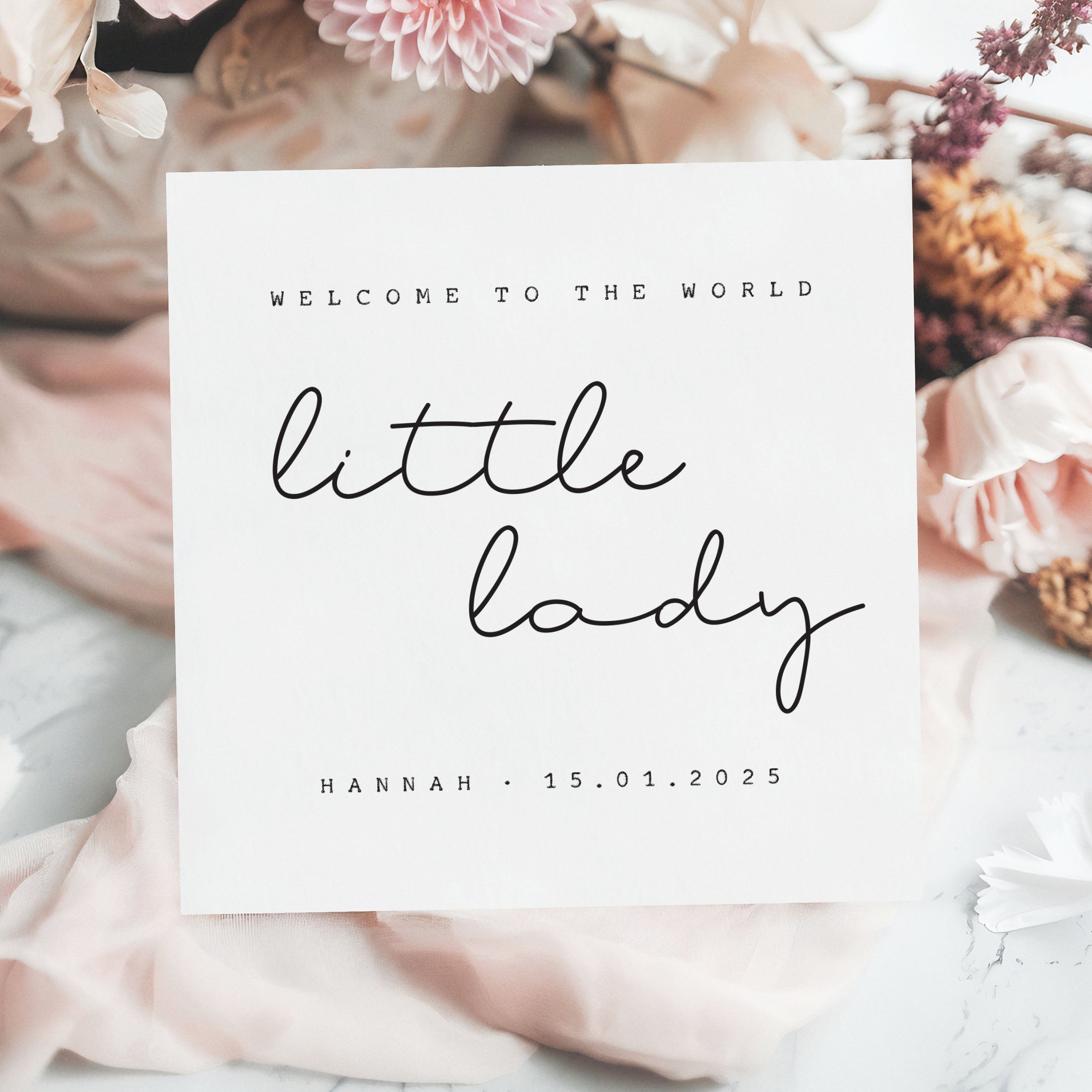 new baby card with floral background