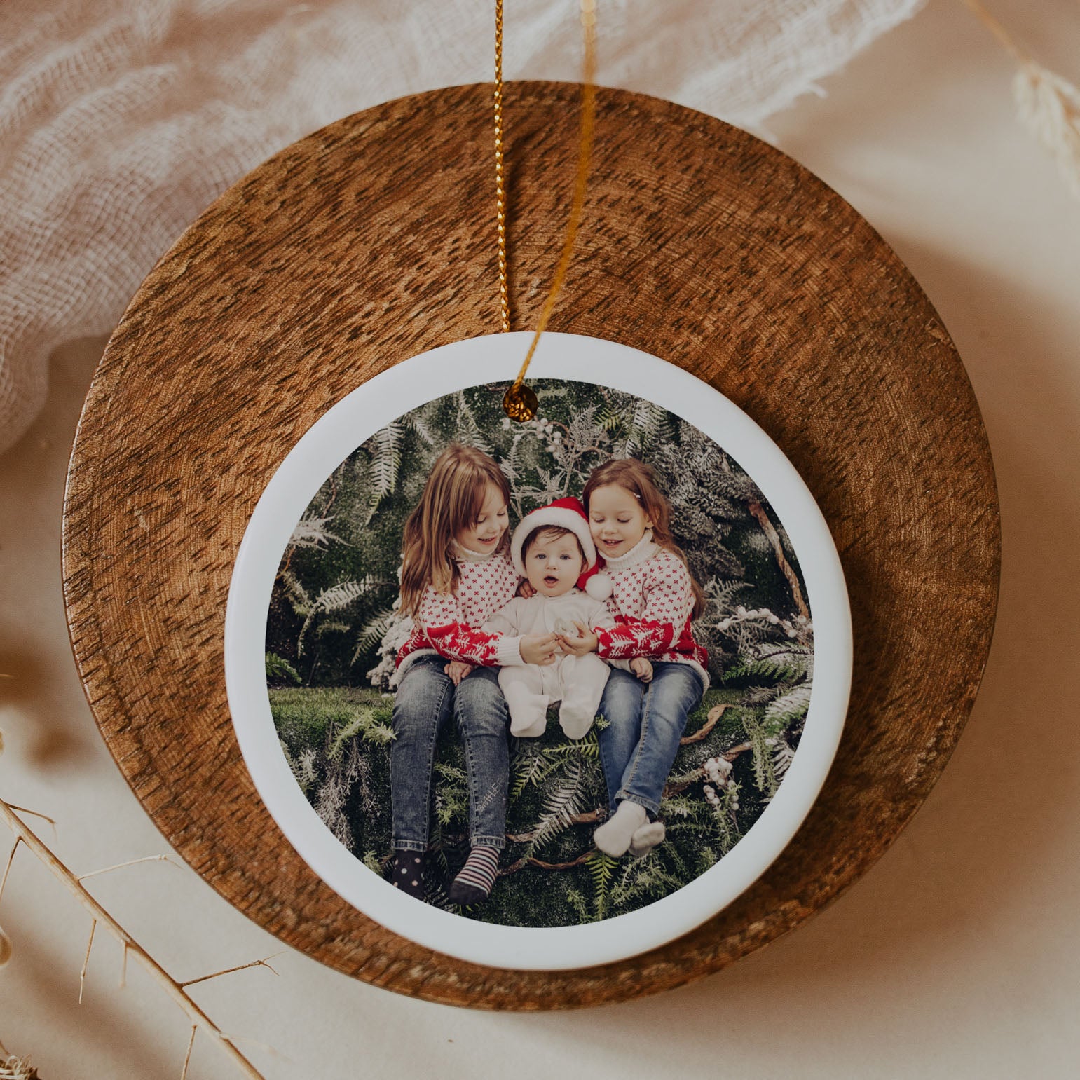 cermainc uv printed christmas bauble with a festive photo printed