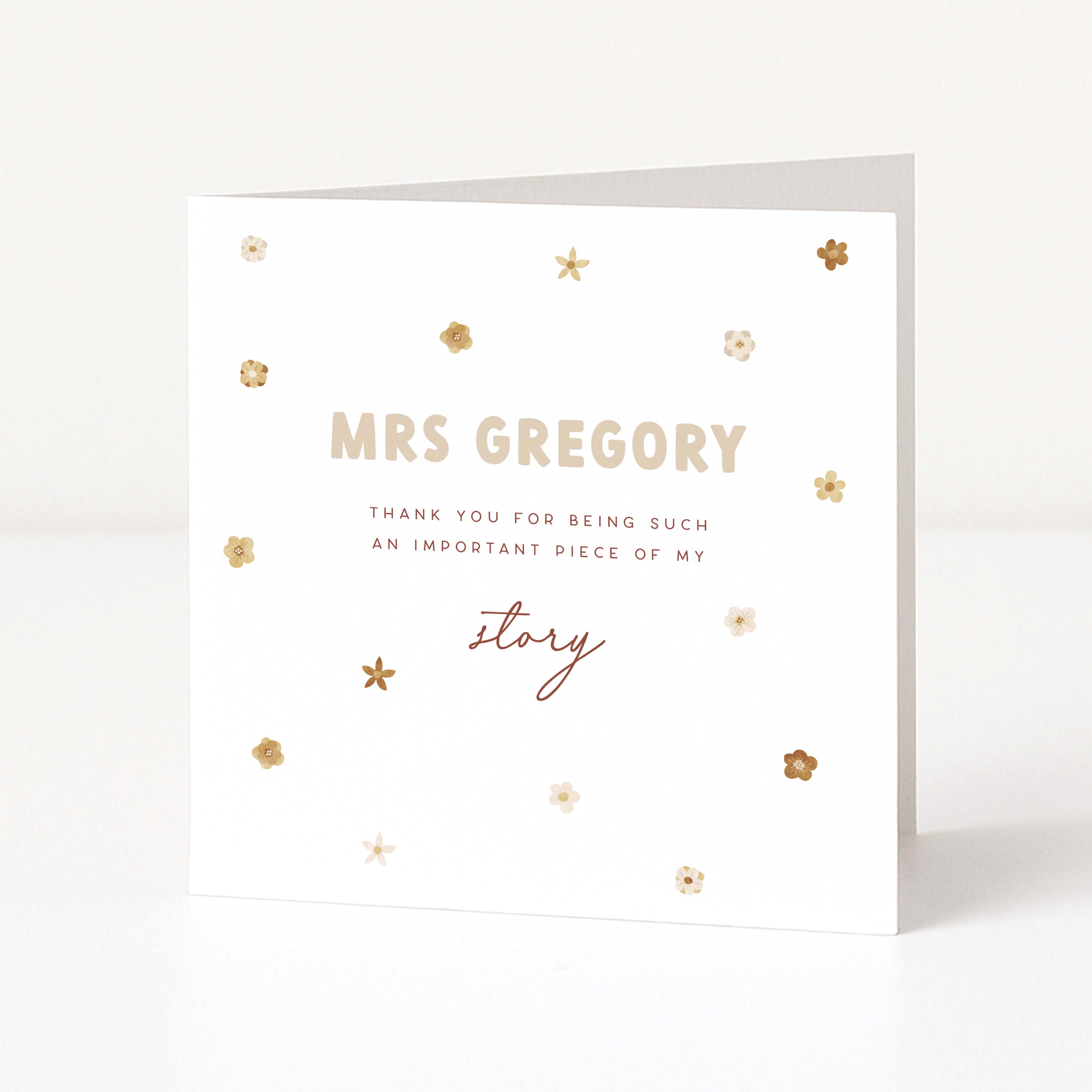 white card with floral decoration with personalised passage